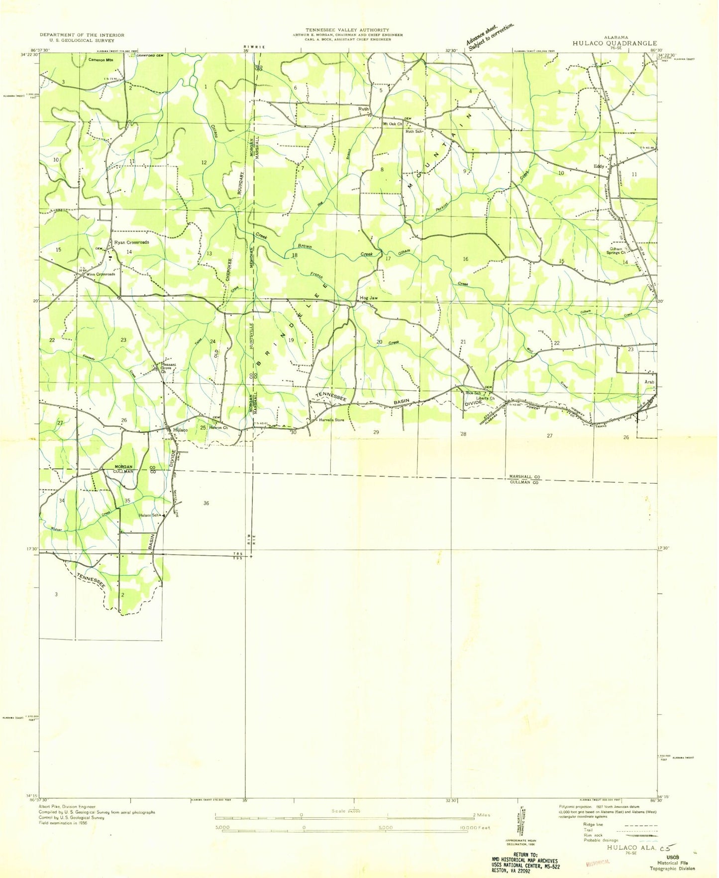 Classic USGS Hulaco Alabama 7.5'x7.5' Topo Map Image