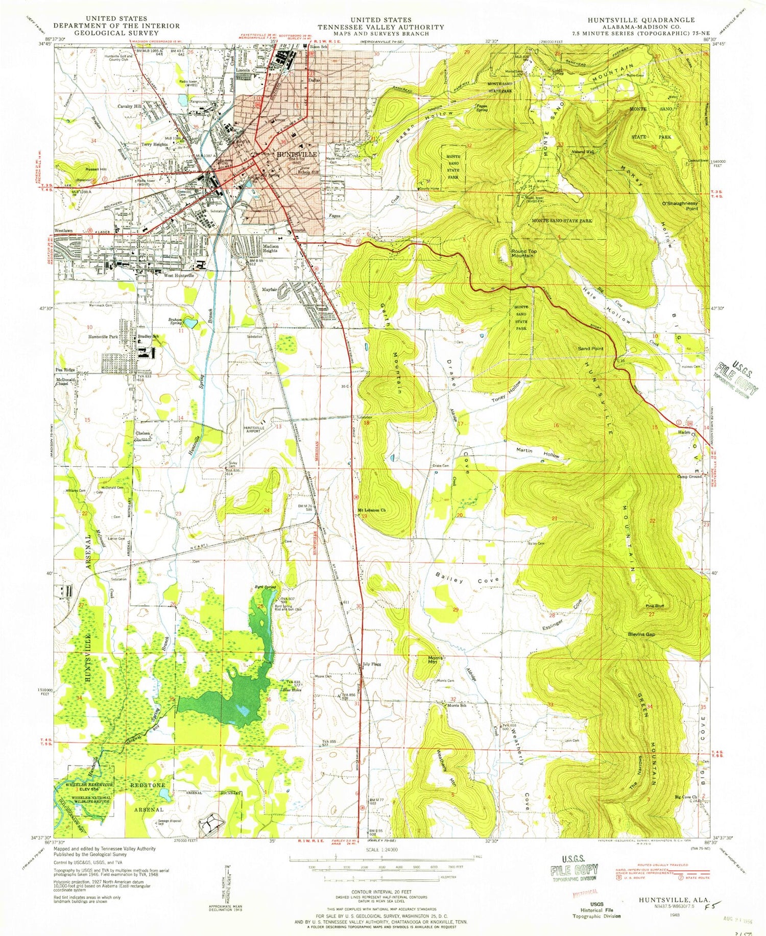 Classic USGS Huntsville Alabama 7.5'x7.5' Topo Map Image