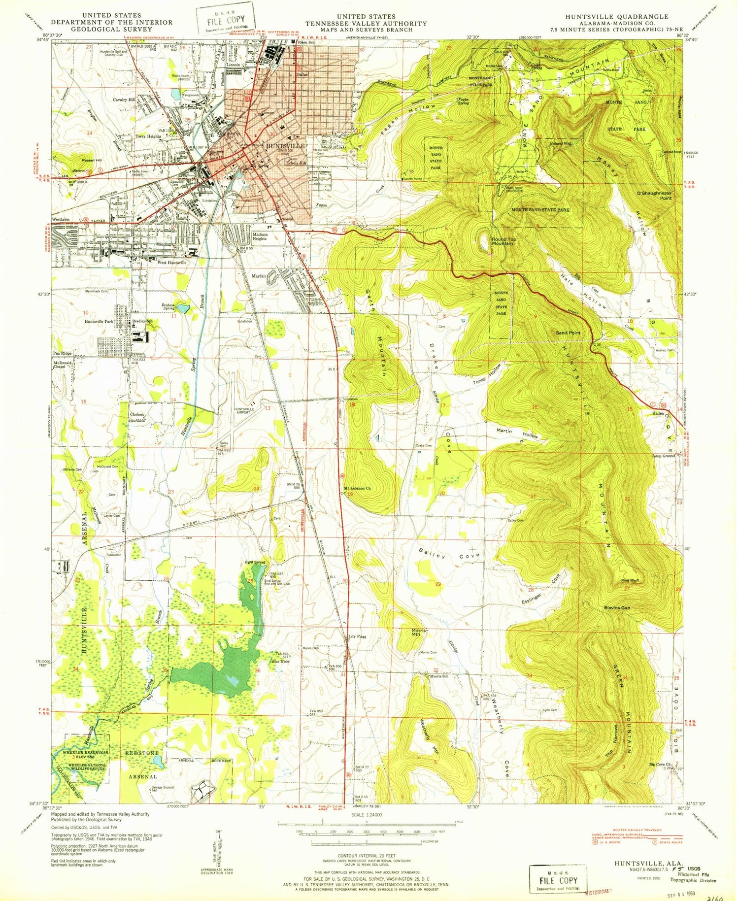 Classic USGS Huntsville Alabama 7.5'x7.5' Topo Map Image