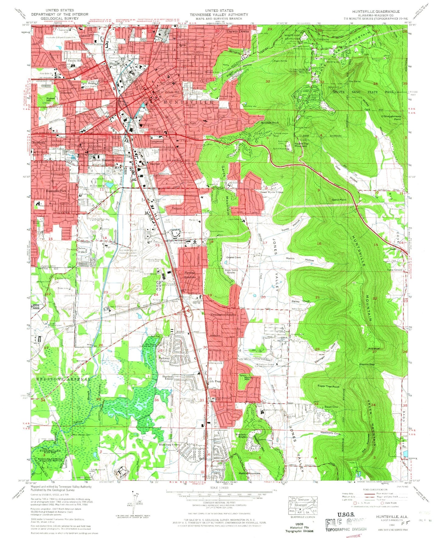 Classic USGS Huntsville Alabama 7.5'x7.5' Topo Map Image