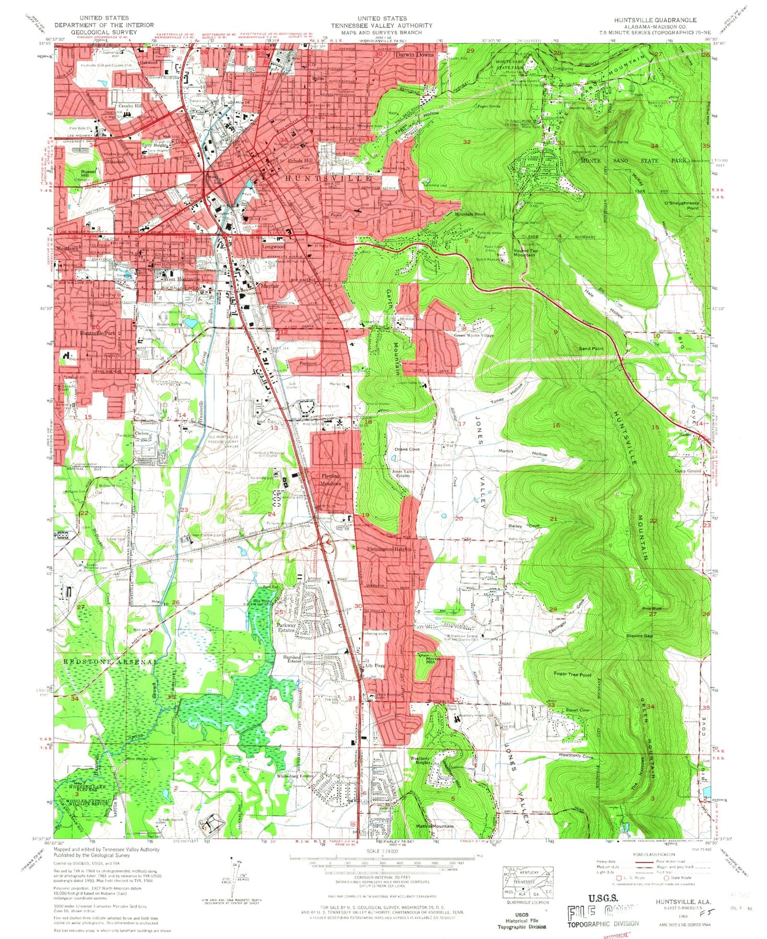 Classic USGS Huntsville Alabama 7.5'x7.5' Topo Map Image