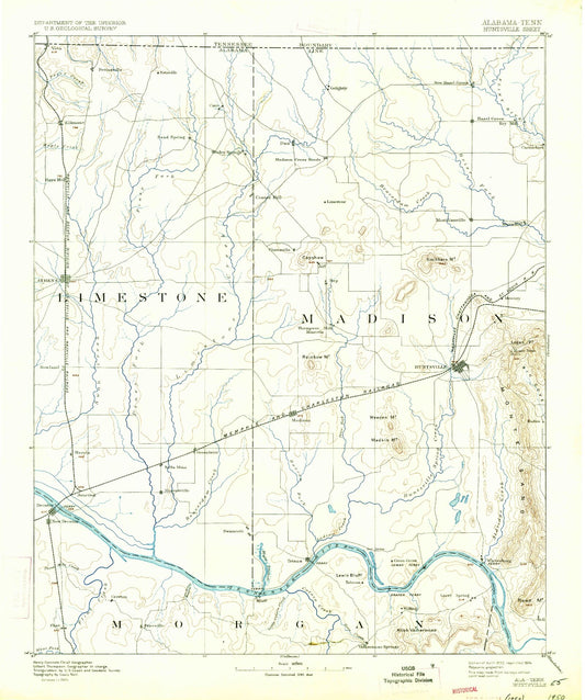 Historic 1892 Huntsville Alabama 30'x30' Topo Map Image