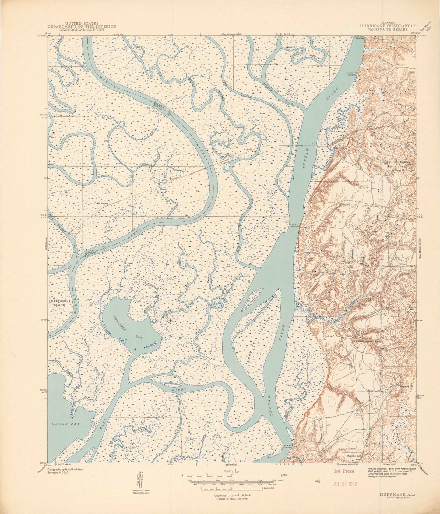 Classic USGS Hurricane Alabama 7.5'x7.5' Topo Map Image