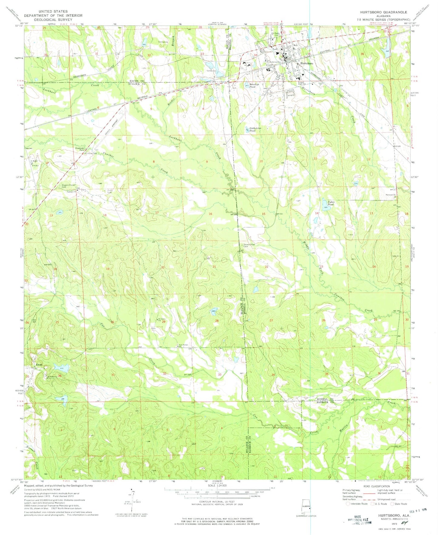 Classic USGS Hurtsboro Alabama 7.5'x7.5' Topo Map Image