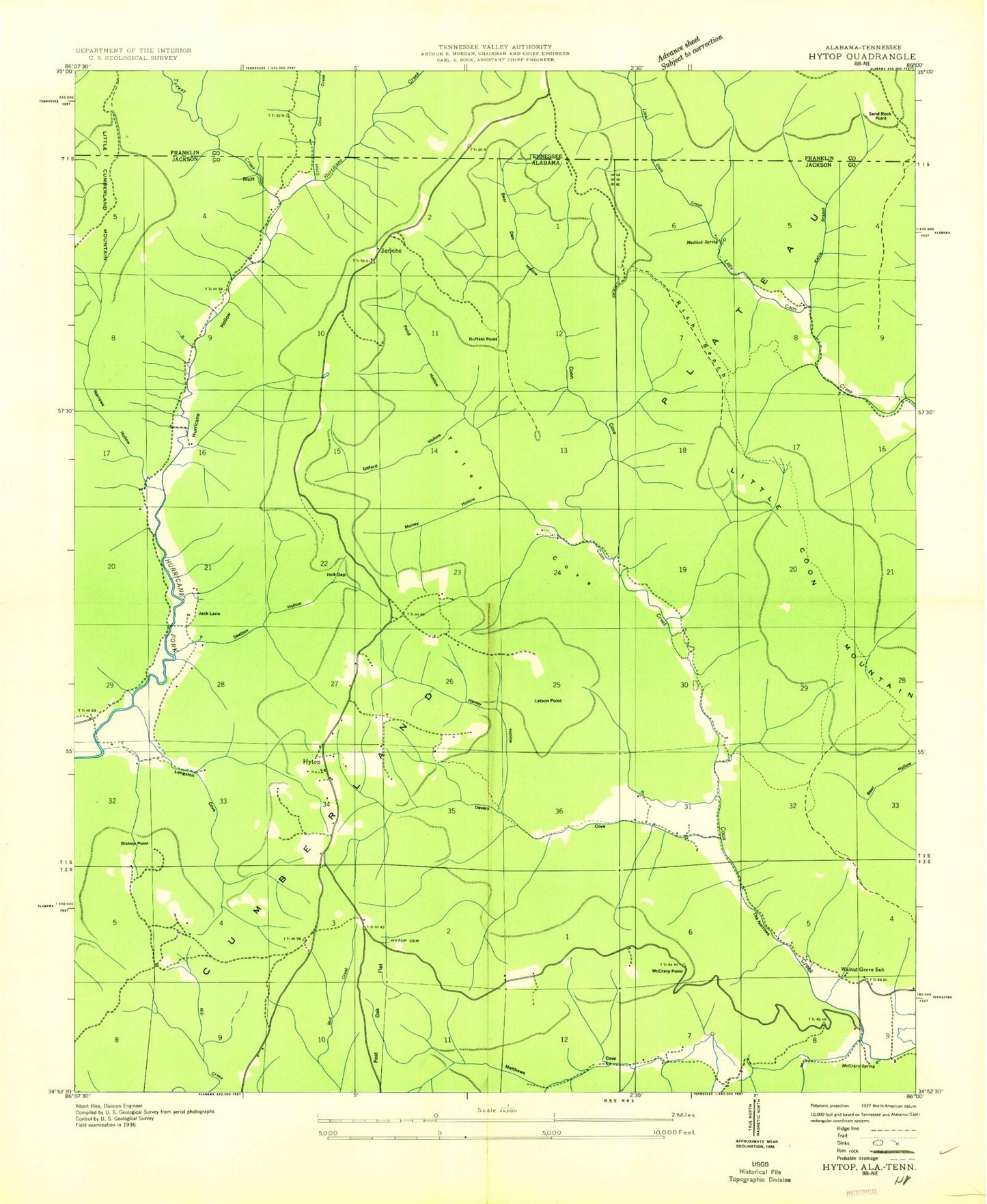 Classic USGS Hytop Alabama 7.5'x7.5' Topo Map Image