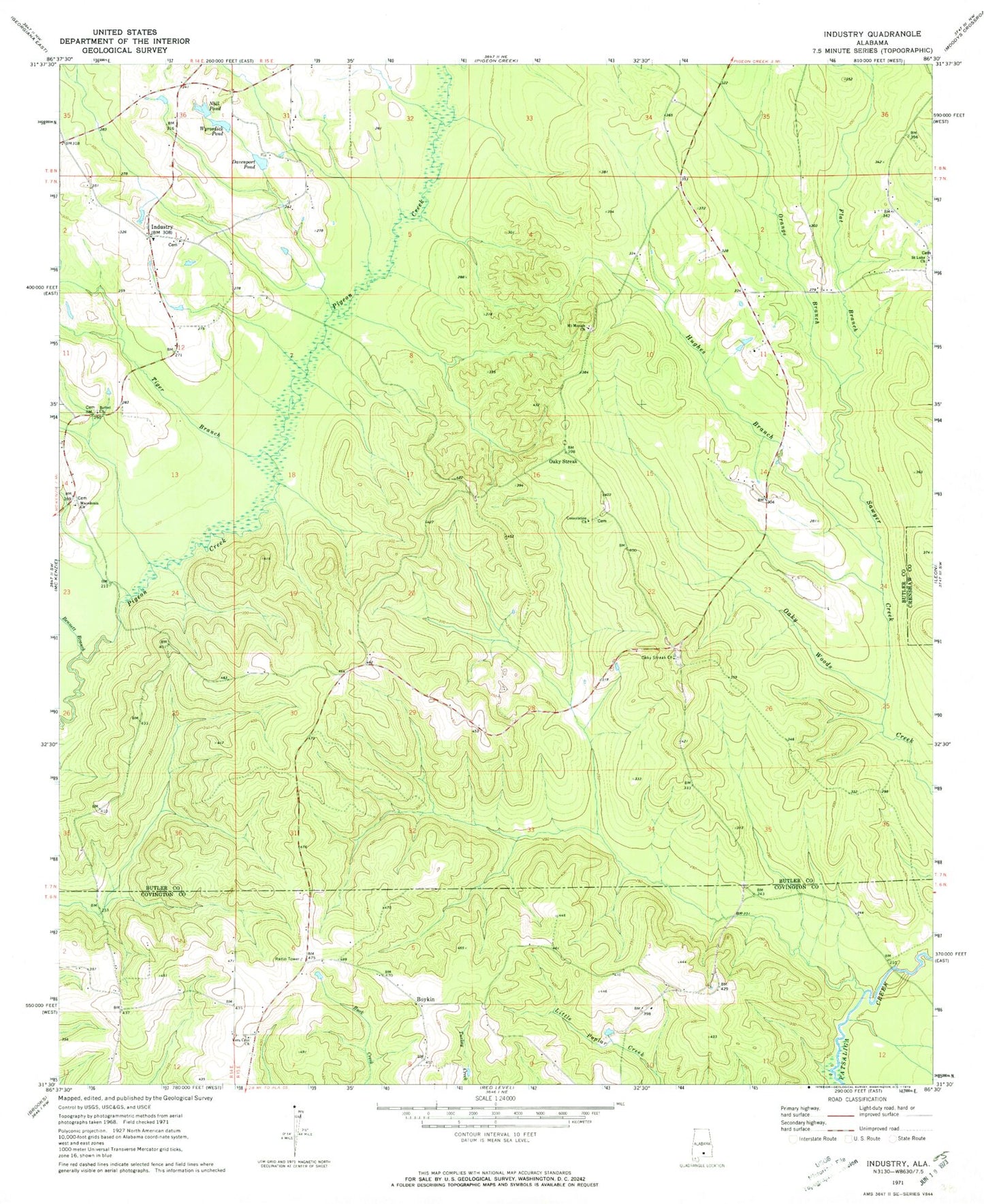 Classic USGS Industry Alabama 7.5'x7.5' Topo Map Image