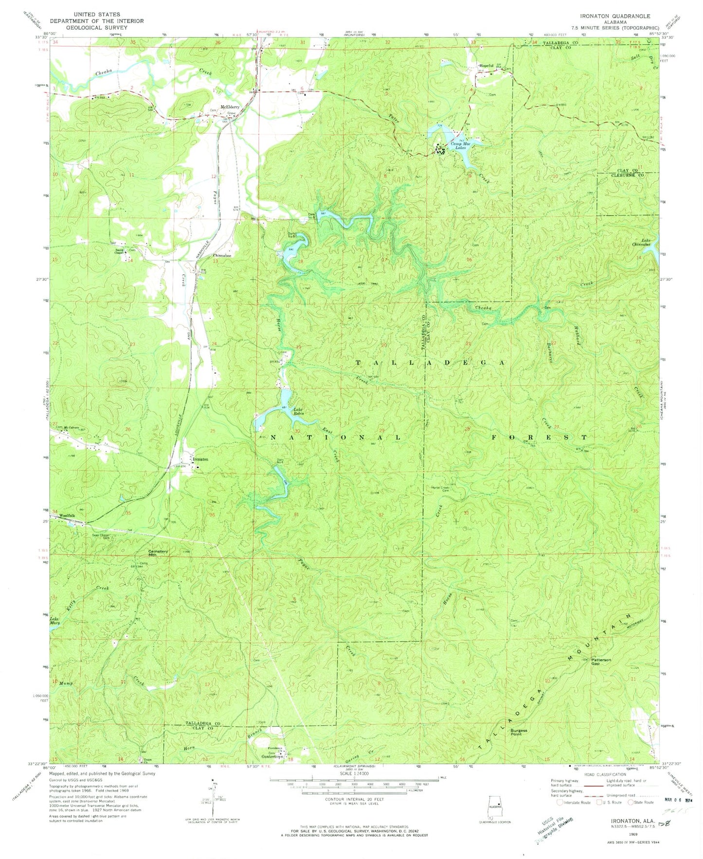 Classic USGS Ironaton Alabama 7.5'x7.5' Topo Map Image