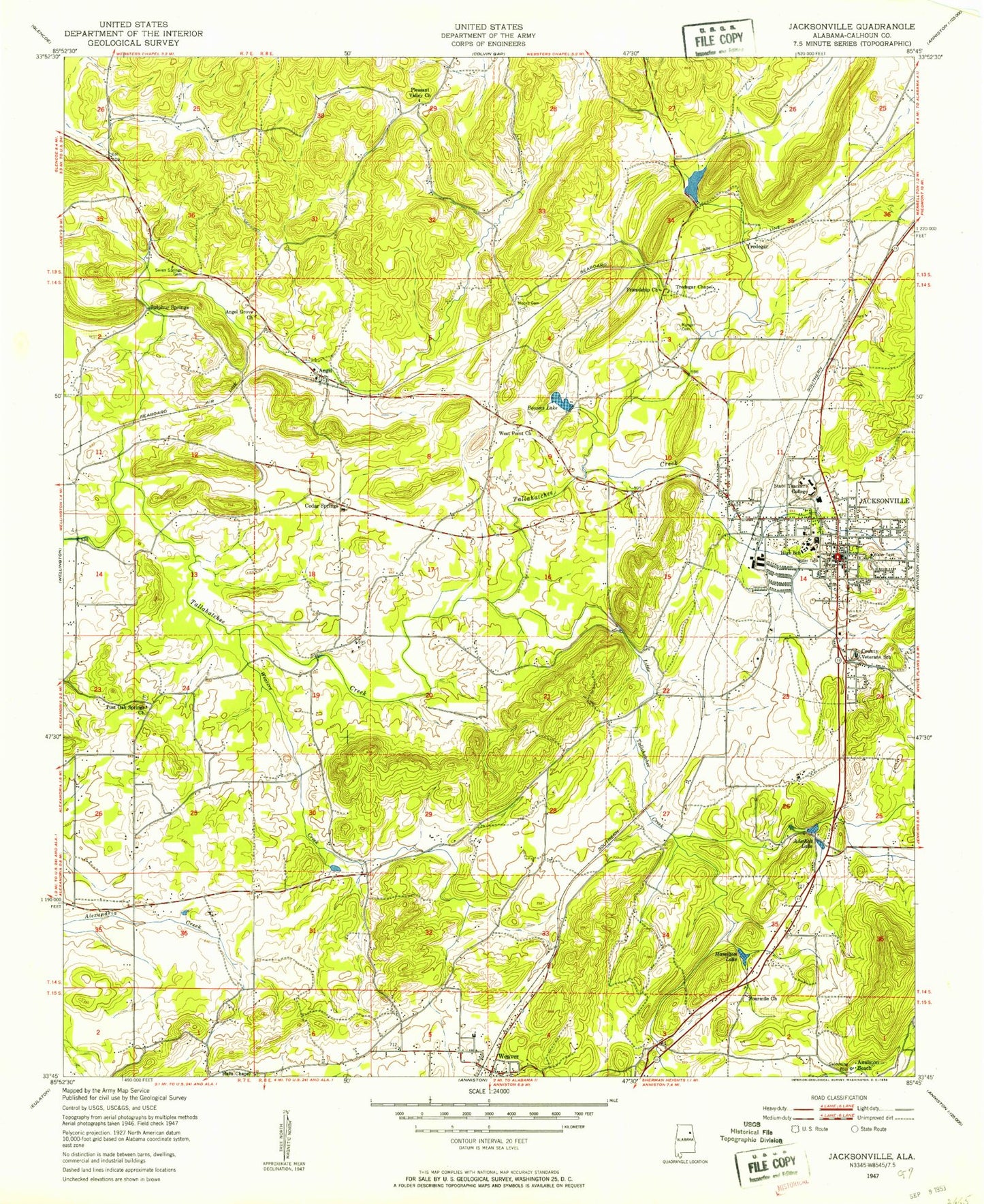 Classic USGS Jacksonville West Alabama 7.5'x7.5' Topo Map Image
