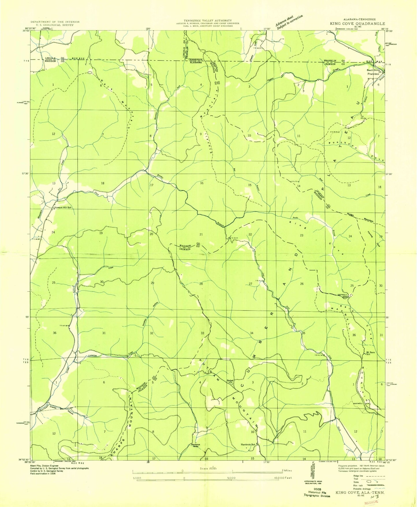 Classic USGS King Cove Alabama 7.5'x7.5' Topo Map Image