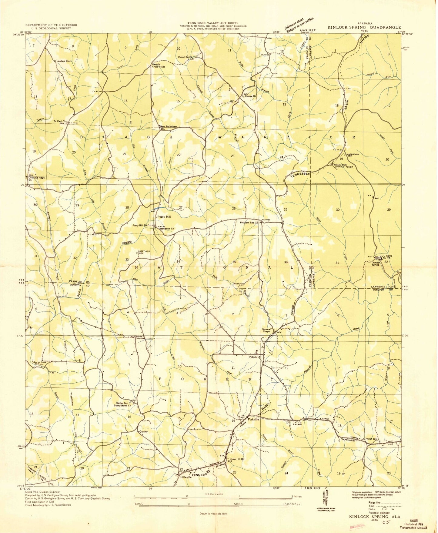 Classic USGS Kinlock Spring Alabama 7.5'x7.5' Topo Map Image