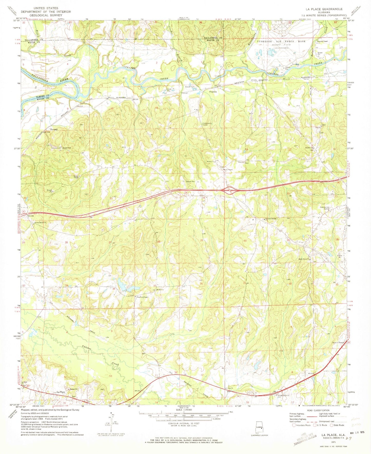 Classic USGS La Place Alabama 7.5'x7.5' Topo Map Image