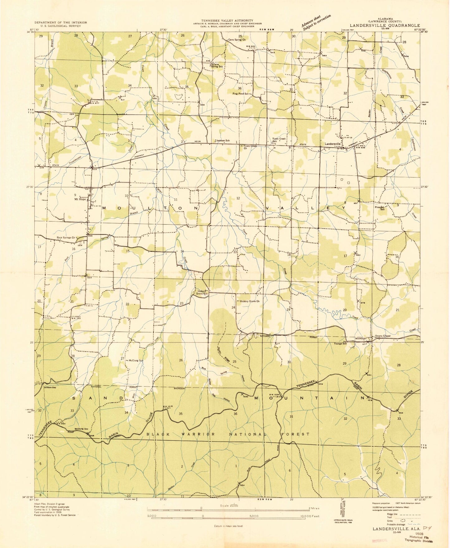Classic USGS Landersville Alabama 7.5'x7.5' Topo Map Image