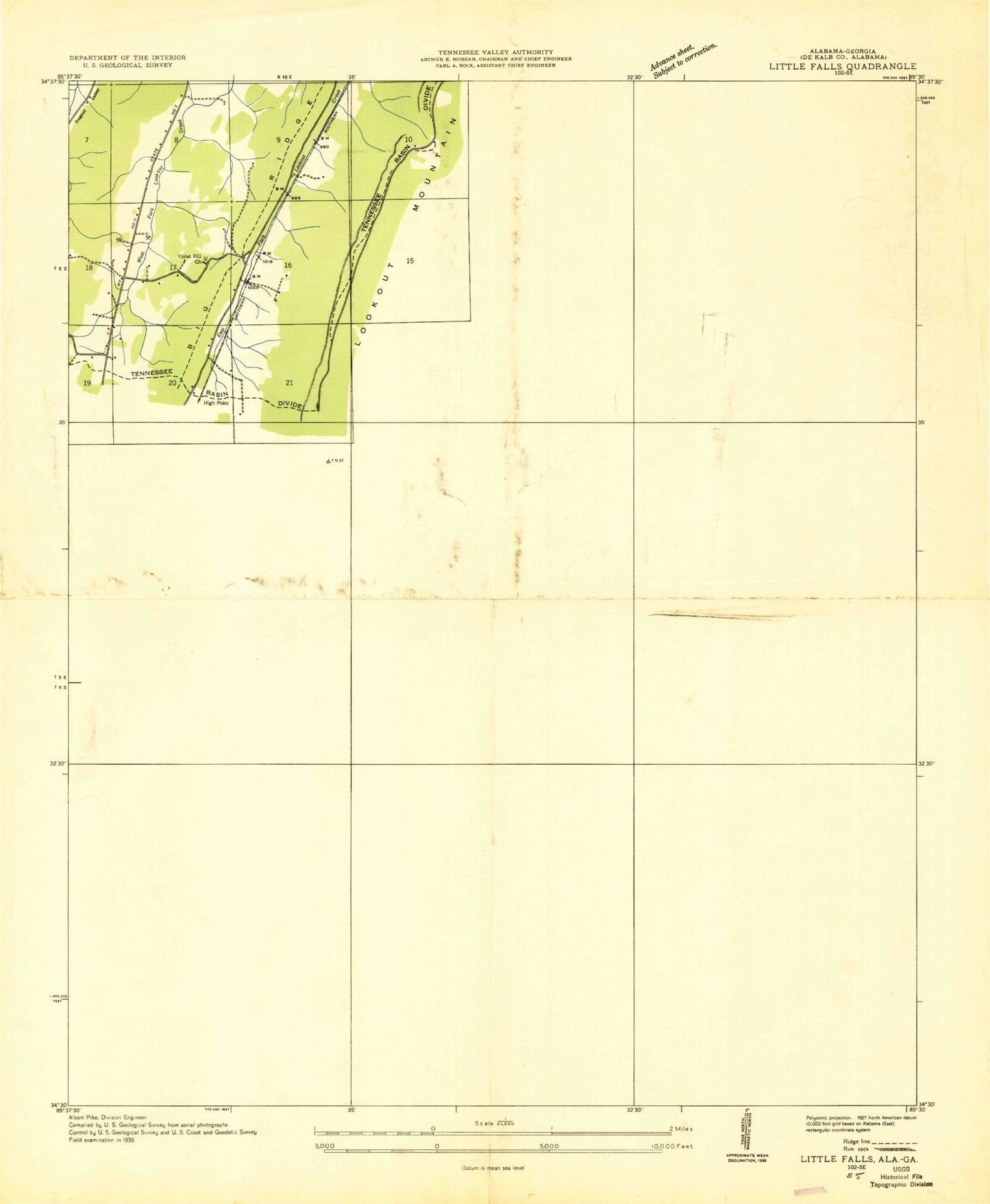 Classic USGS Valley Head Alabama 7.5'x7.5' Topo Map Image