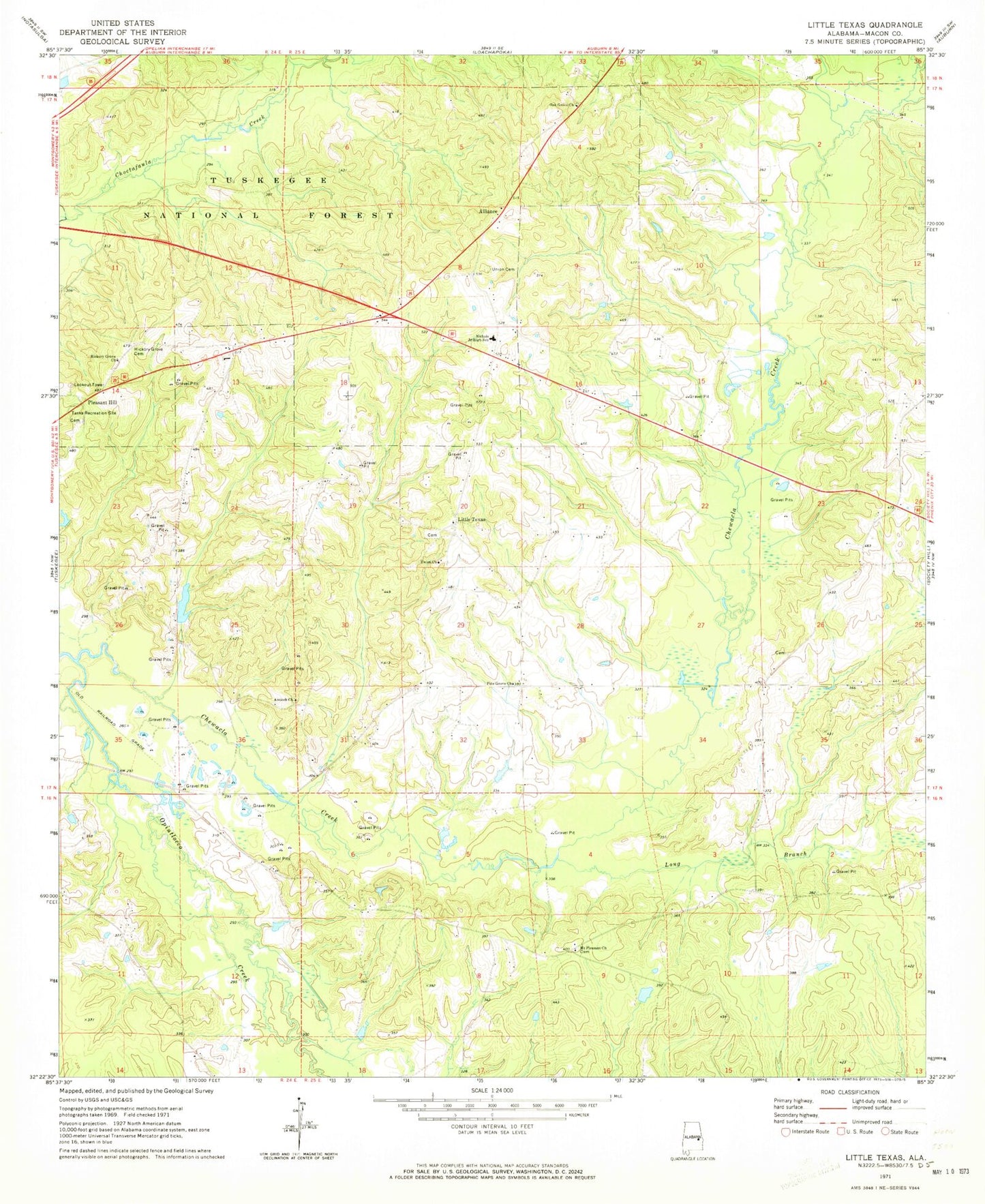 Classic USGS Little Texas Alabama 7.5'x7.5' Topo Map Image