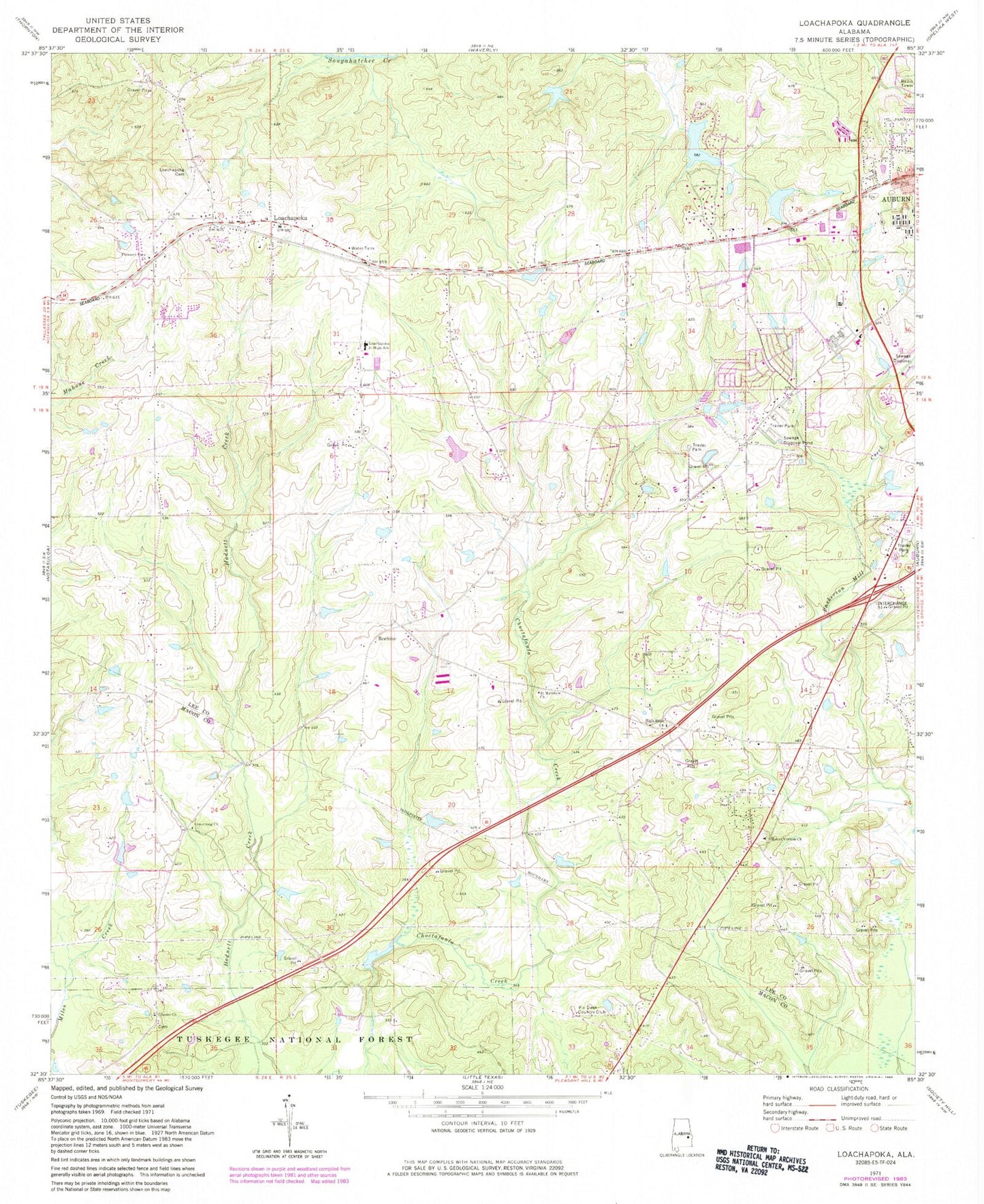Classic USGS Loachapoka Alabama 7.5'x7.5' Topo Map Image
