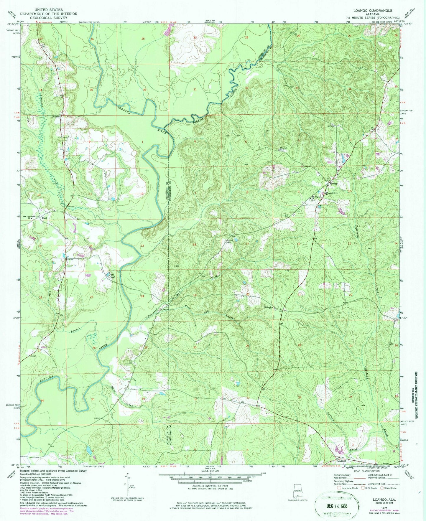 Classic USGS Loango Alabama 7.5'x7.5' Topo Map Image