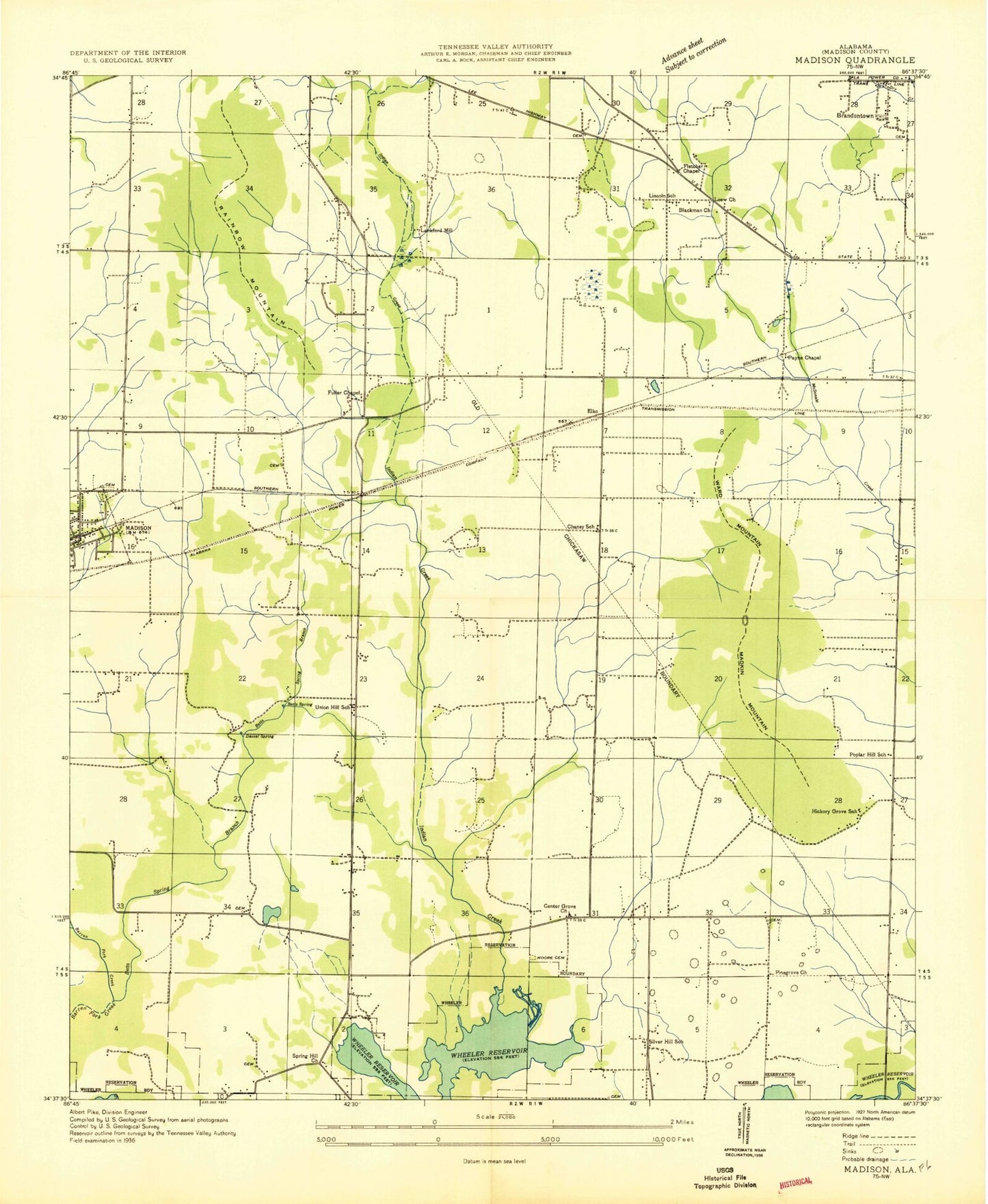 Classic USGS Madison Alabama 7.5'x7.5' Topo Map Image