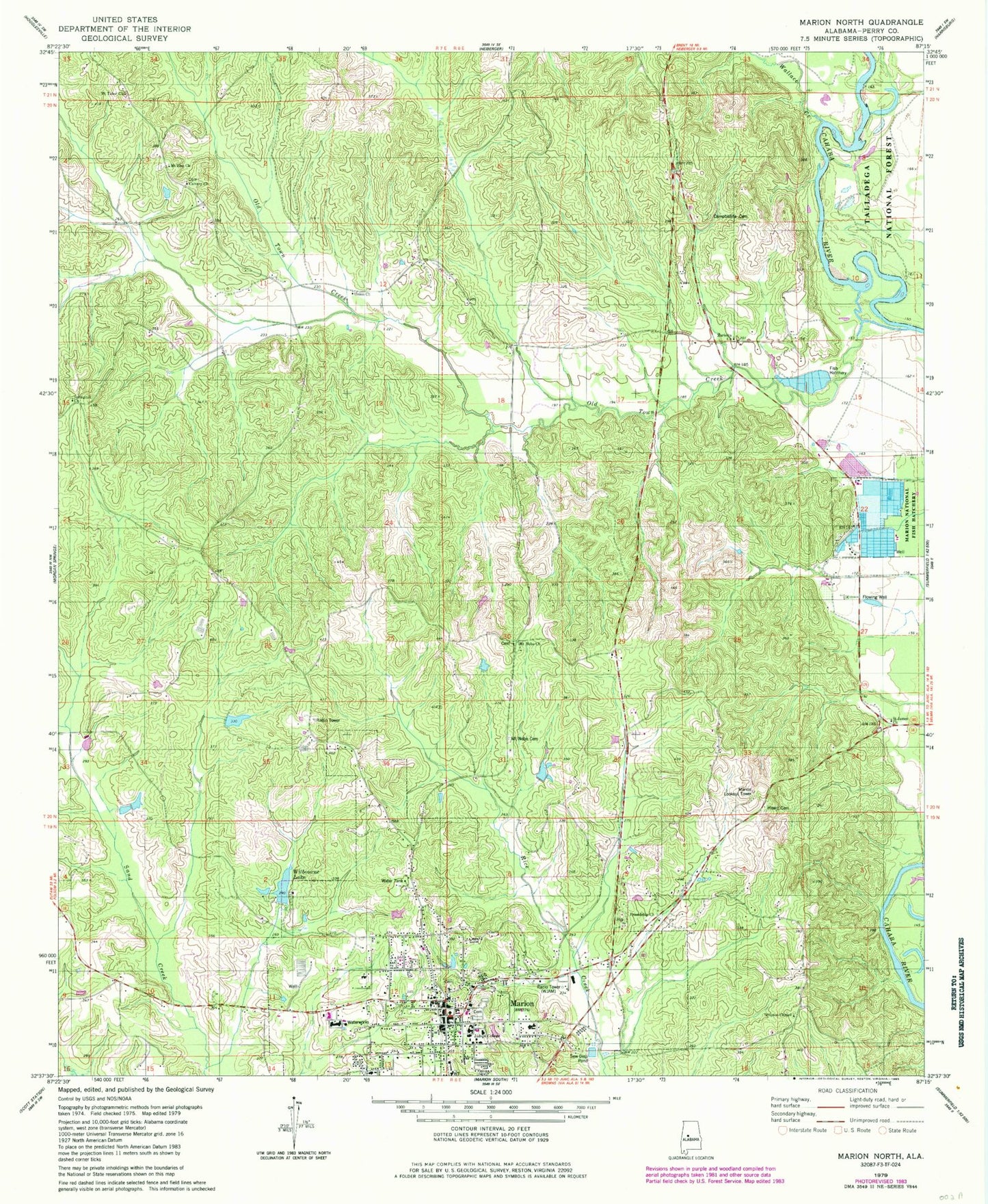 Classic USGS Marion North Alabama 7.5'x7.5' Topo Map Image