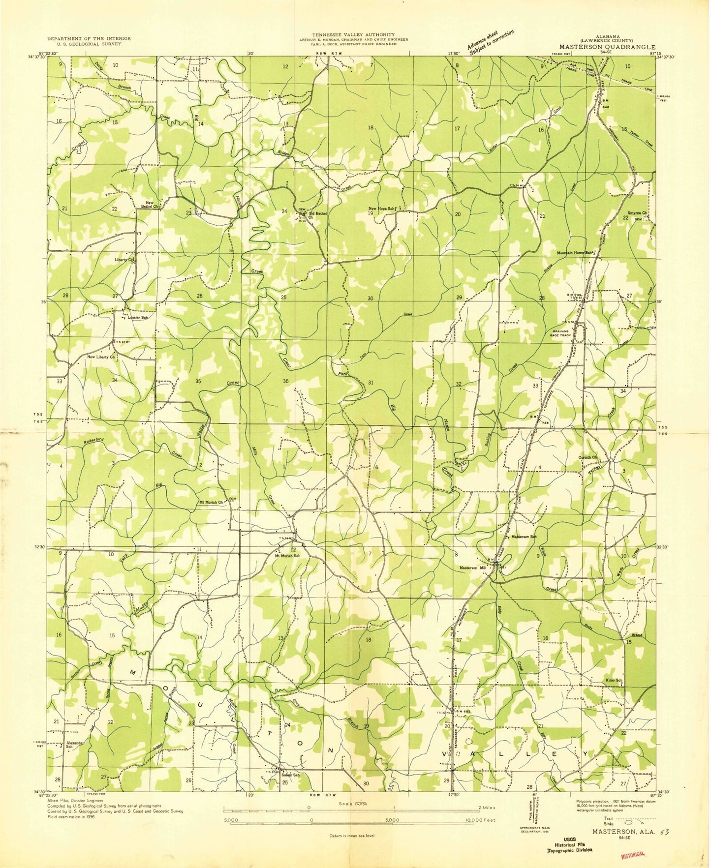 Classic USGS Masterson Mill Alabama 7.5'x7.5' Topo Map Image