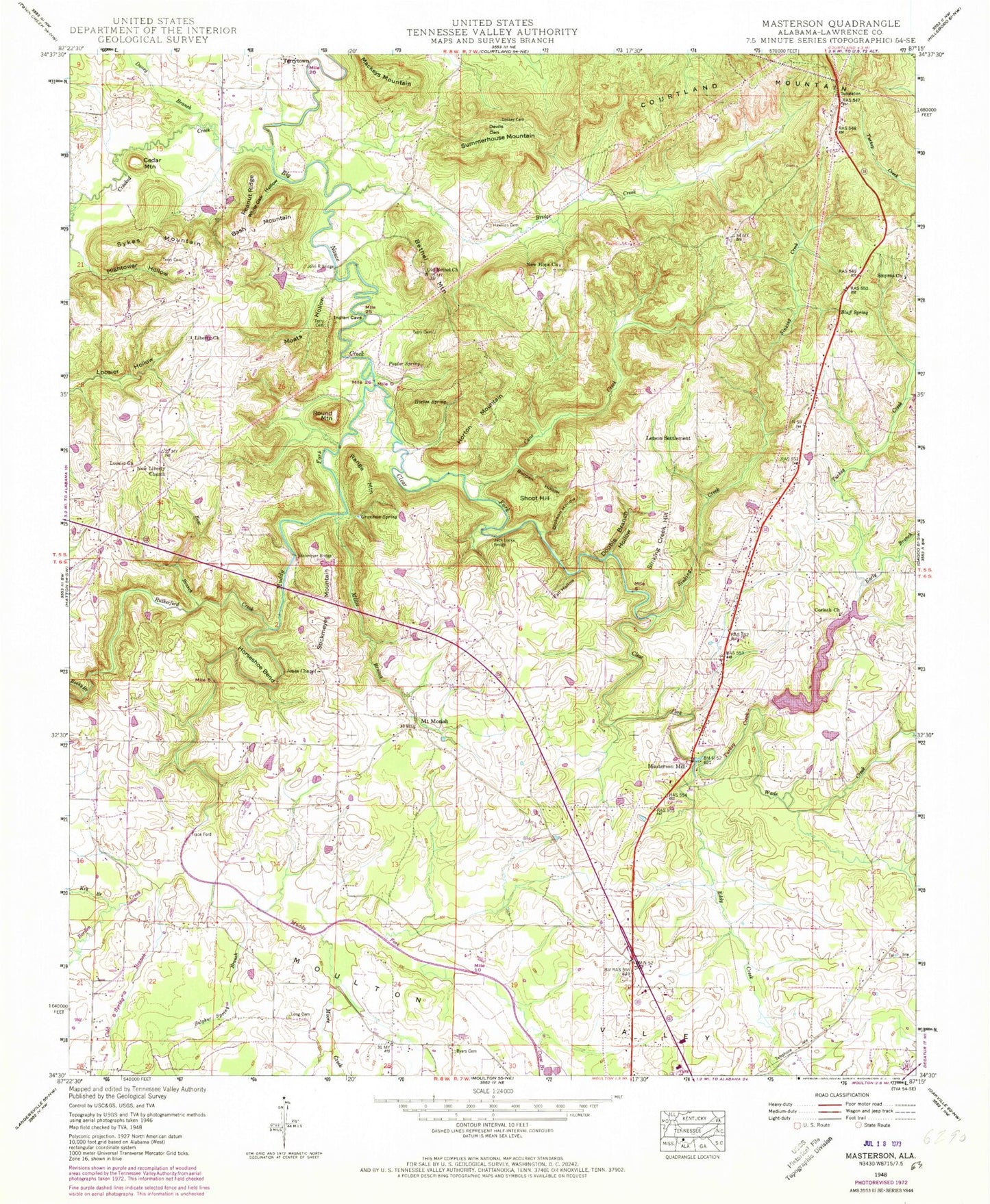 Classic USGS Masterson Mill Alabama 7.5'x7.5' Topo Map Image