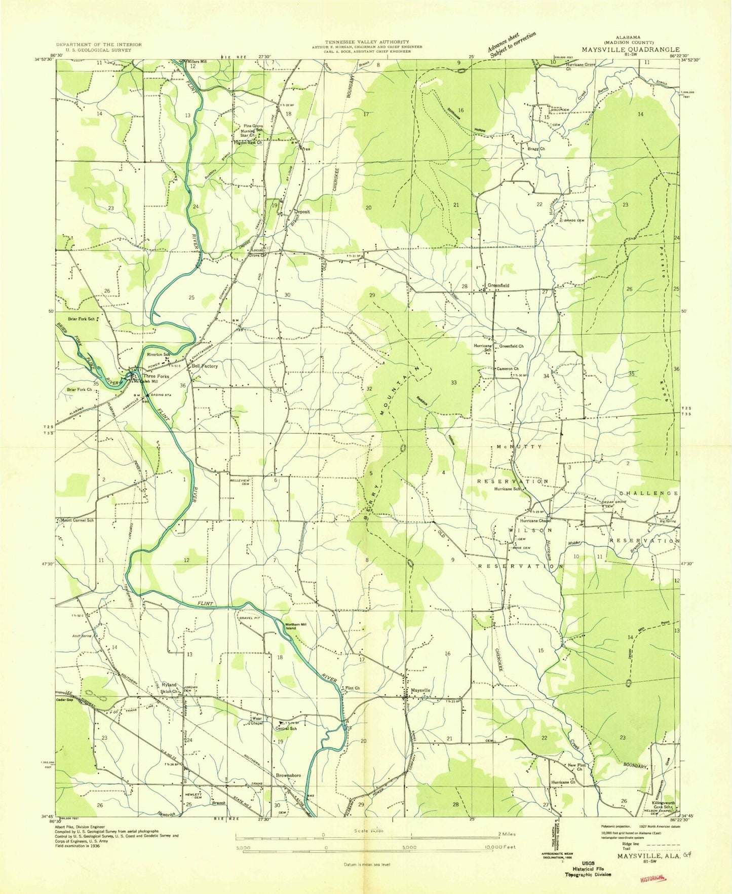 Classic USGS Maysville Alabama 7.5'x7.5' Topo Map Image