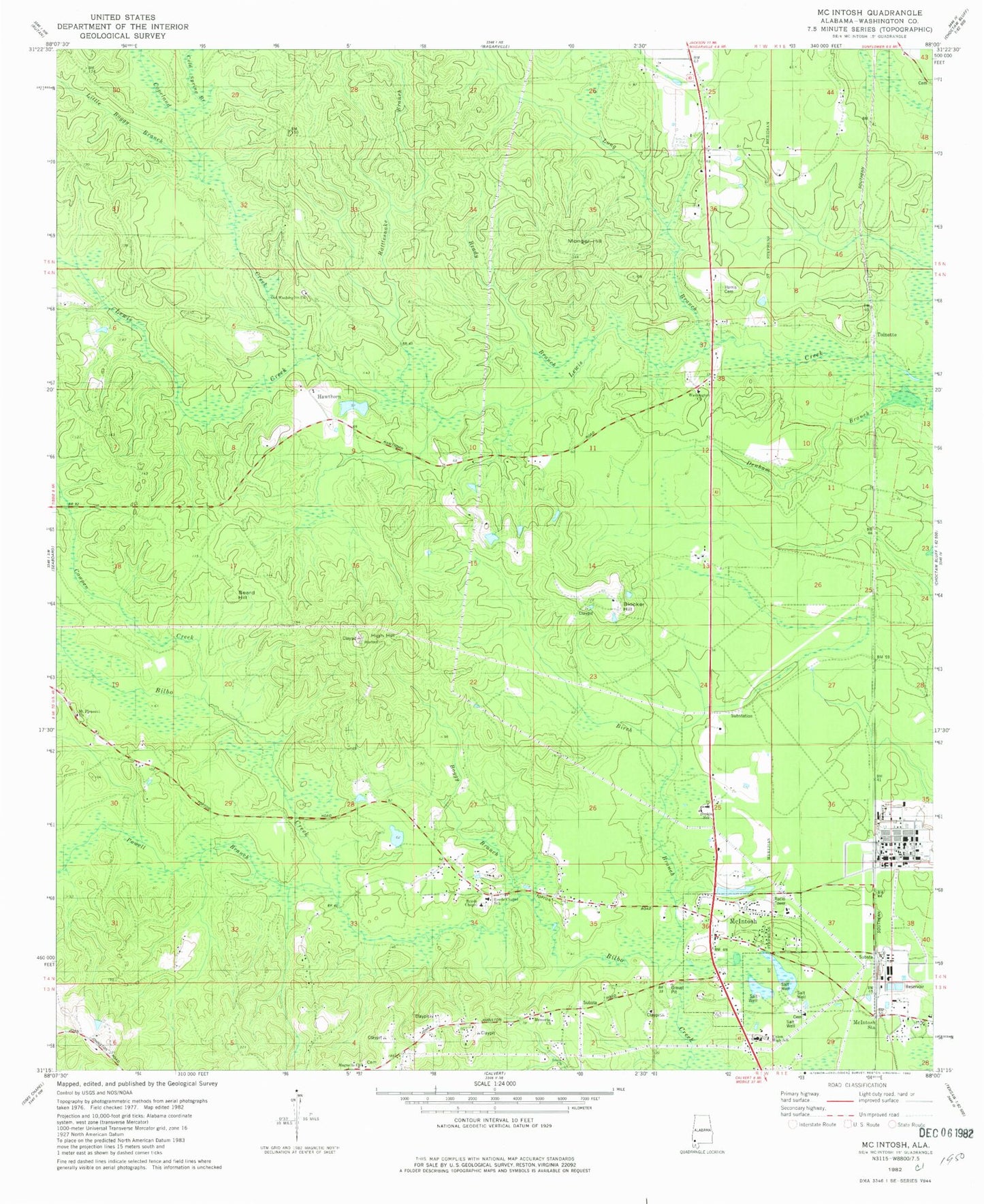 Classic USGS McIntosh Alabama 7.5'x7.5' Topo Map Image