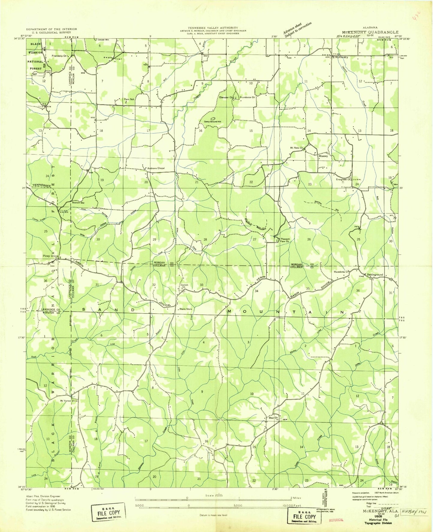 Classic USGS Massey Alabama 7.5'x7.5' Topo Map Image