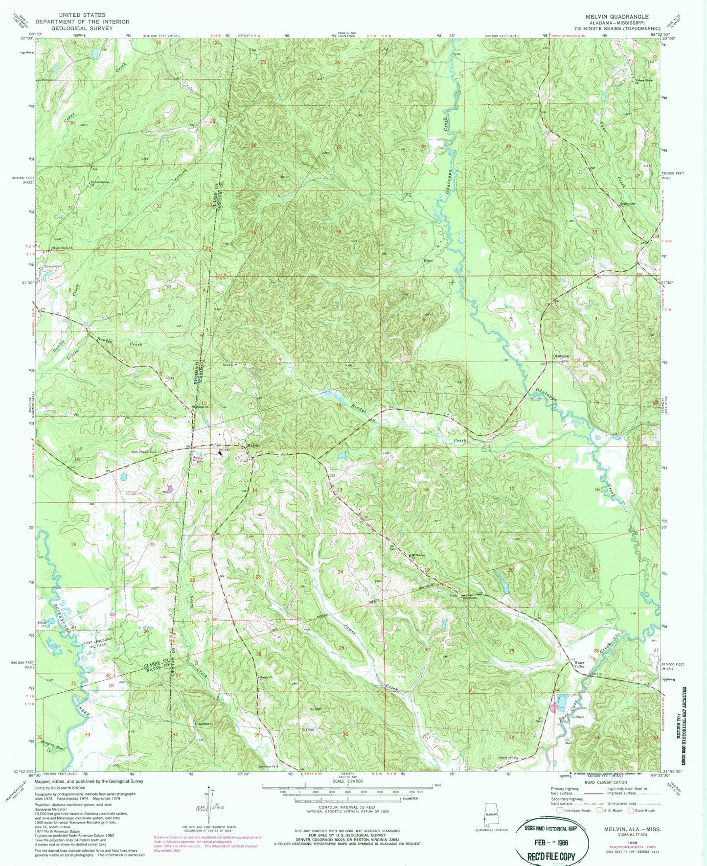 Classic USGS Melvin Alabama 7.5'x7.5' Topo Map Image