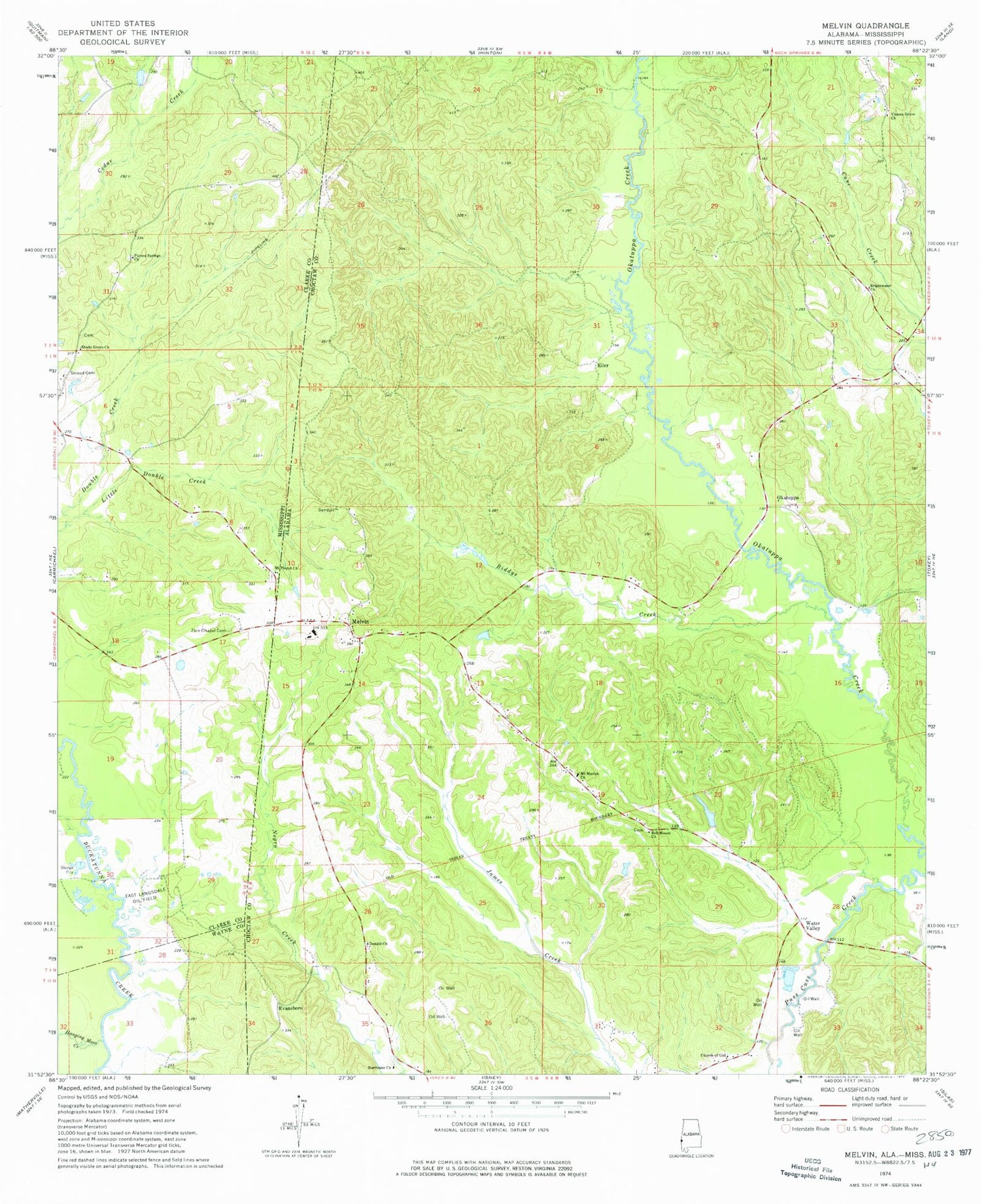 Classic USGS Melvin Alabama 7.5'x7.5' Topo Map Image
