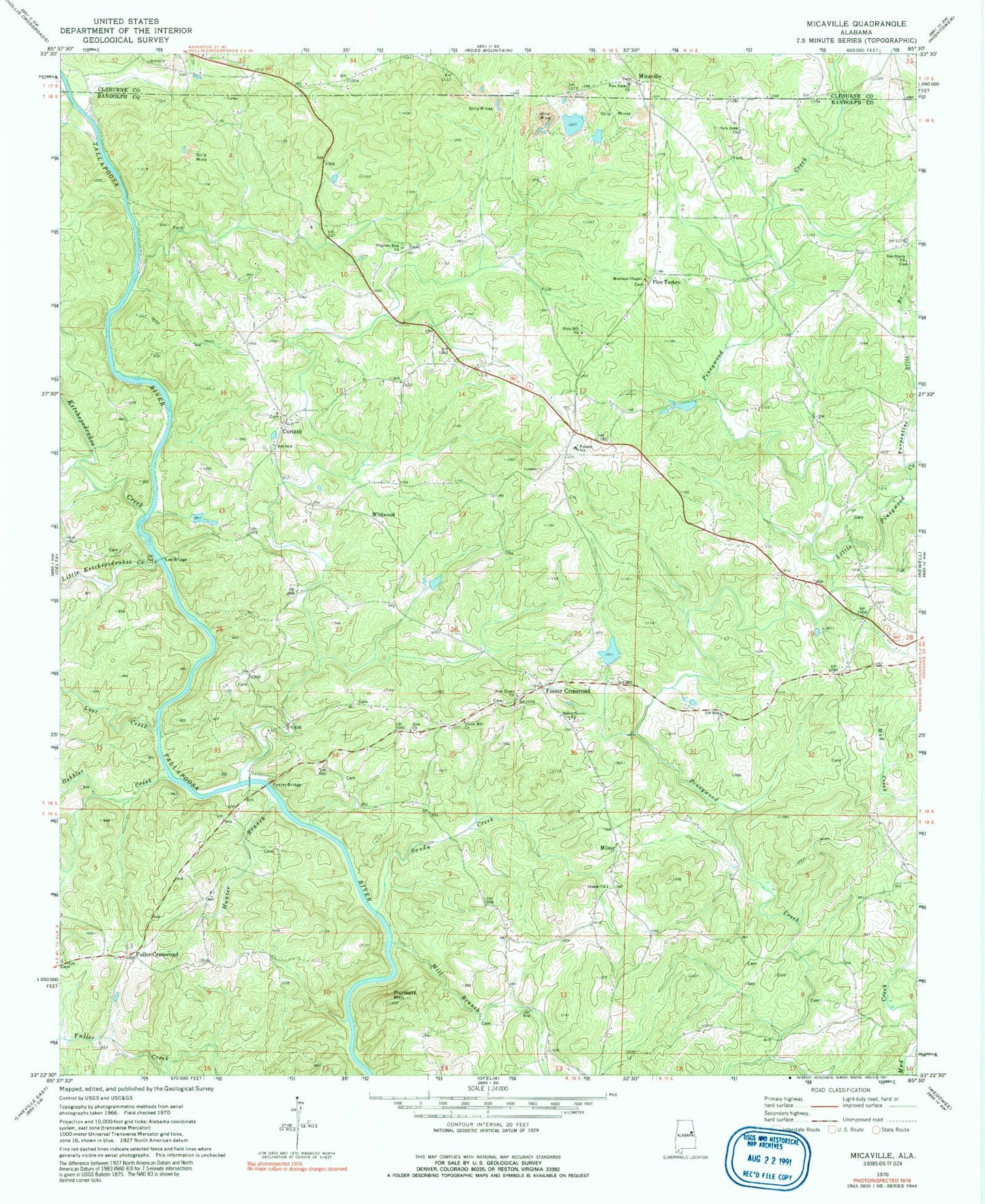Classic USGS Micaville Alabama 7.5'x7.5' Topo Map Image