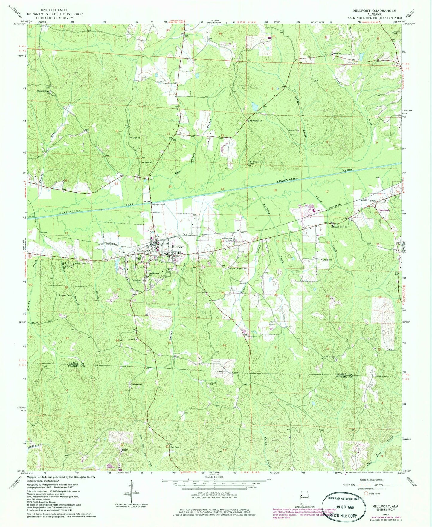 Classic USGS Millport Alabama 7.5'x7.5' Topo Map Image