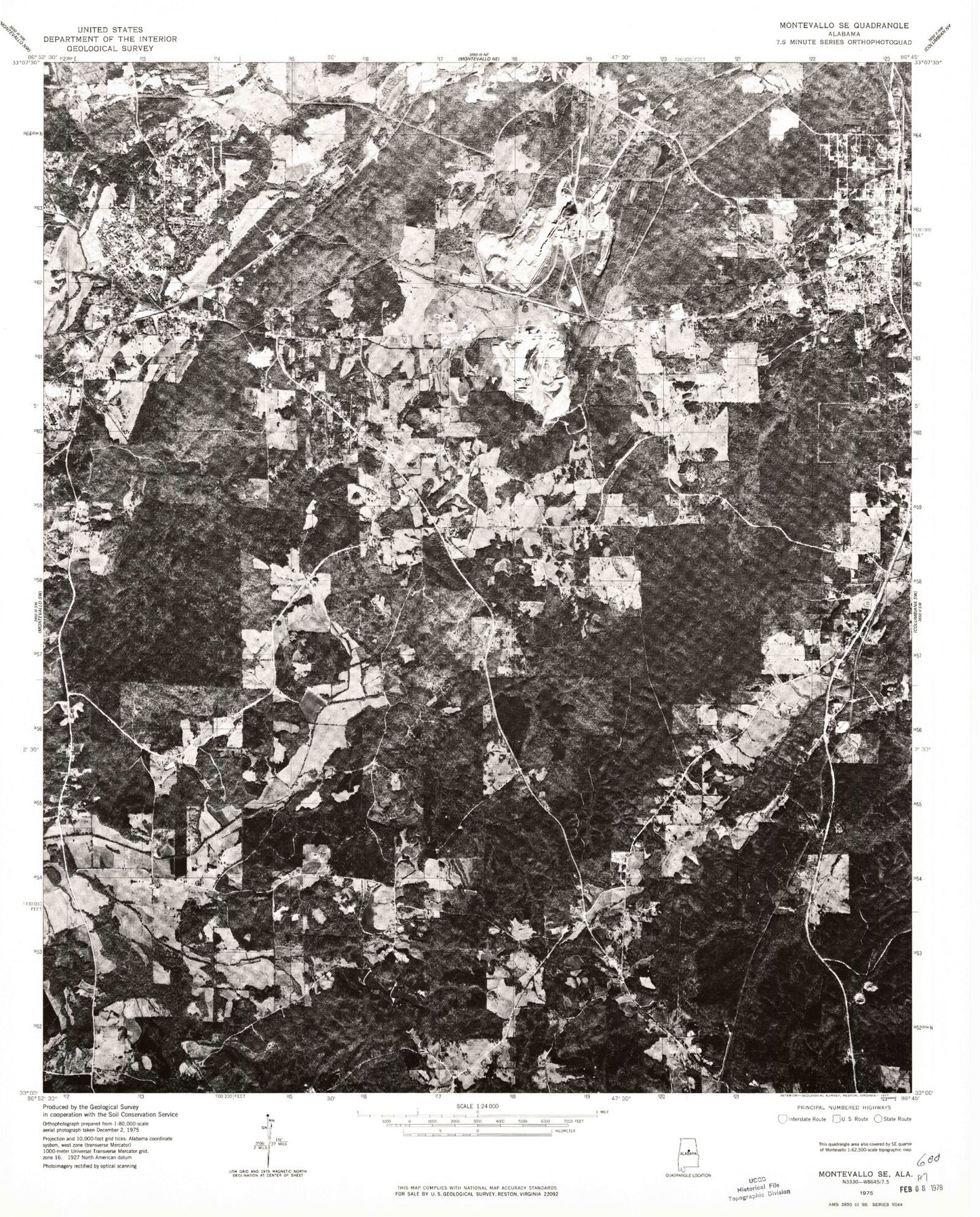 Classic USGS Montevallo Alabama 7.5'x7.5' Topo Map Image