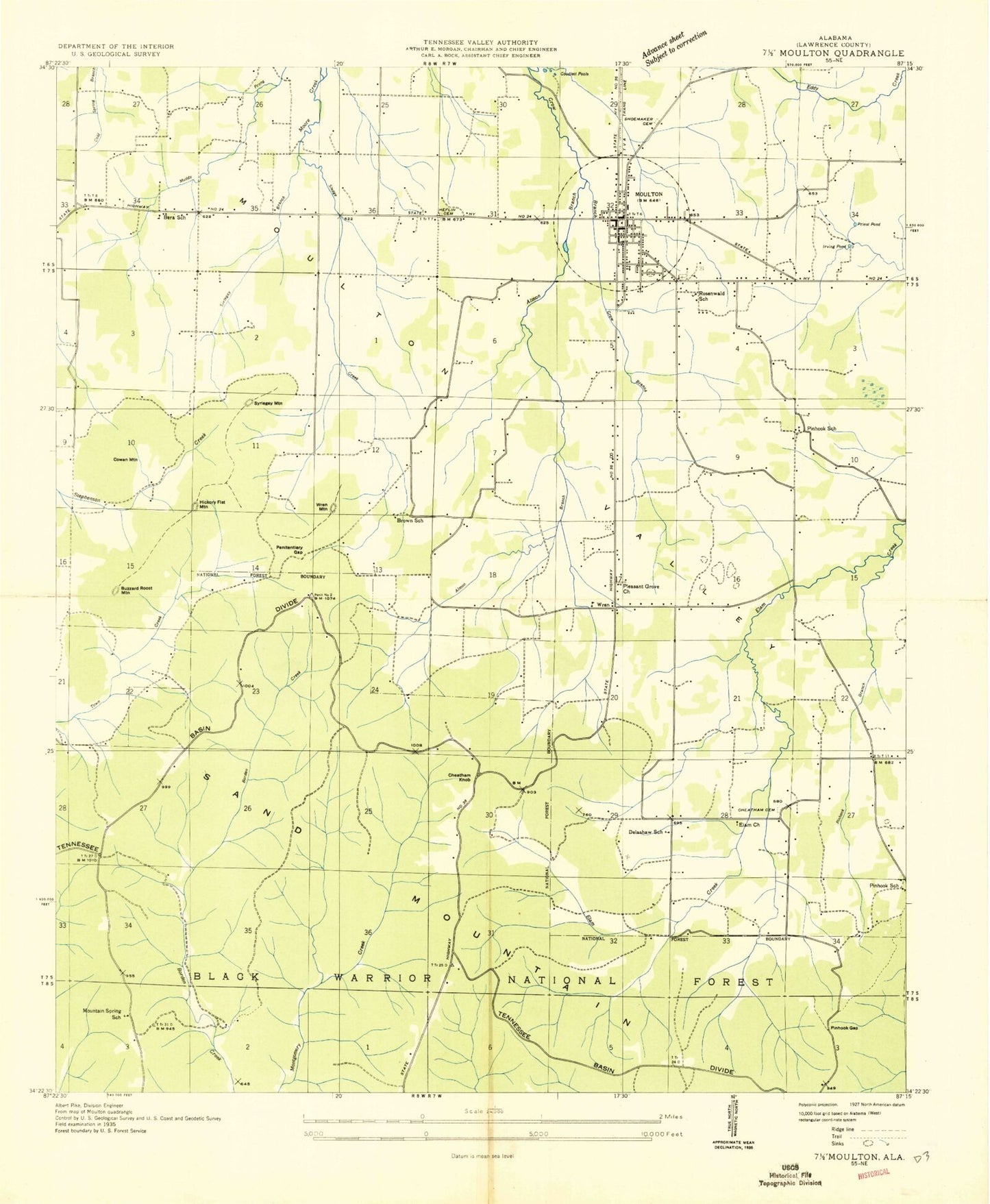 Classic USGS Moulton Alabama 7.5'x7.5' Topo Map Image