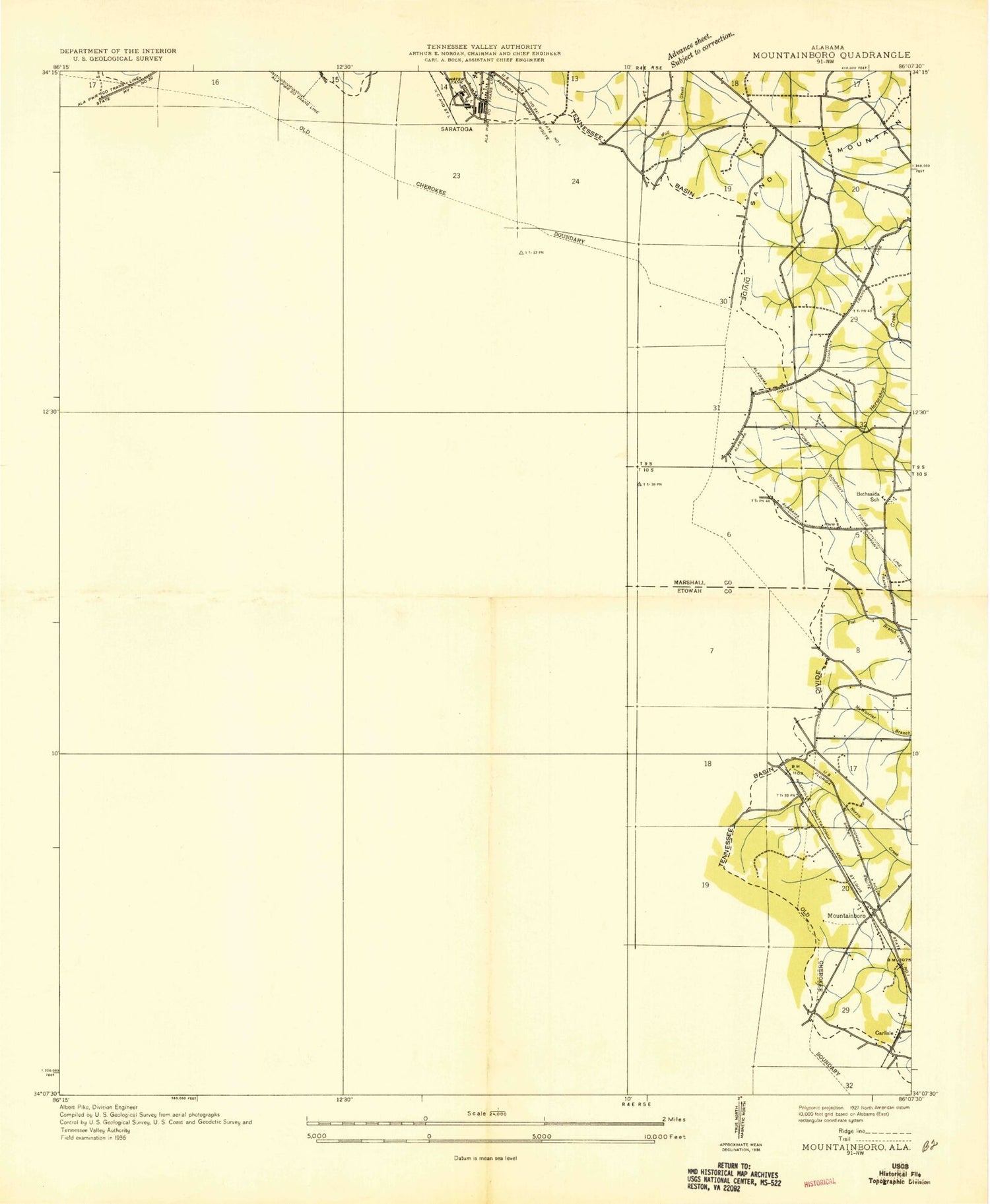 Classic USGS Boaz Alabama 7.5'x7.5' Topo Map Image