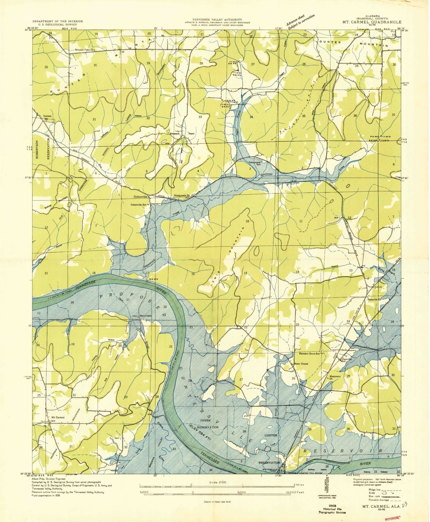 Classic USGS Mount Carmel Alabama 7.5'x7.5' Topo Map Image