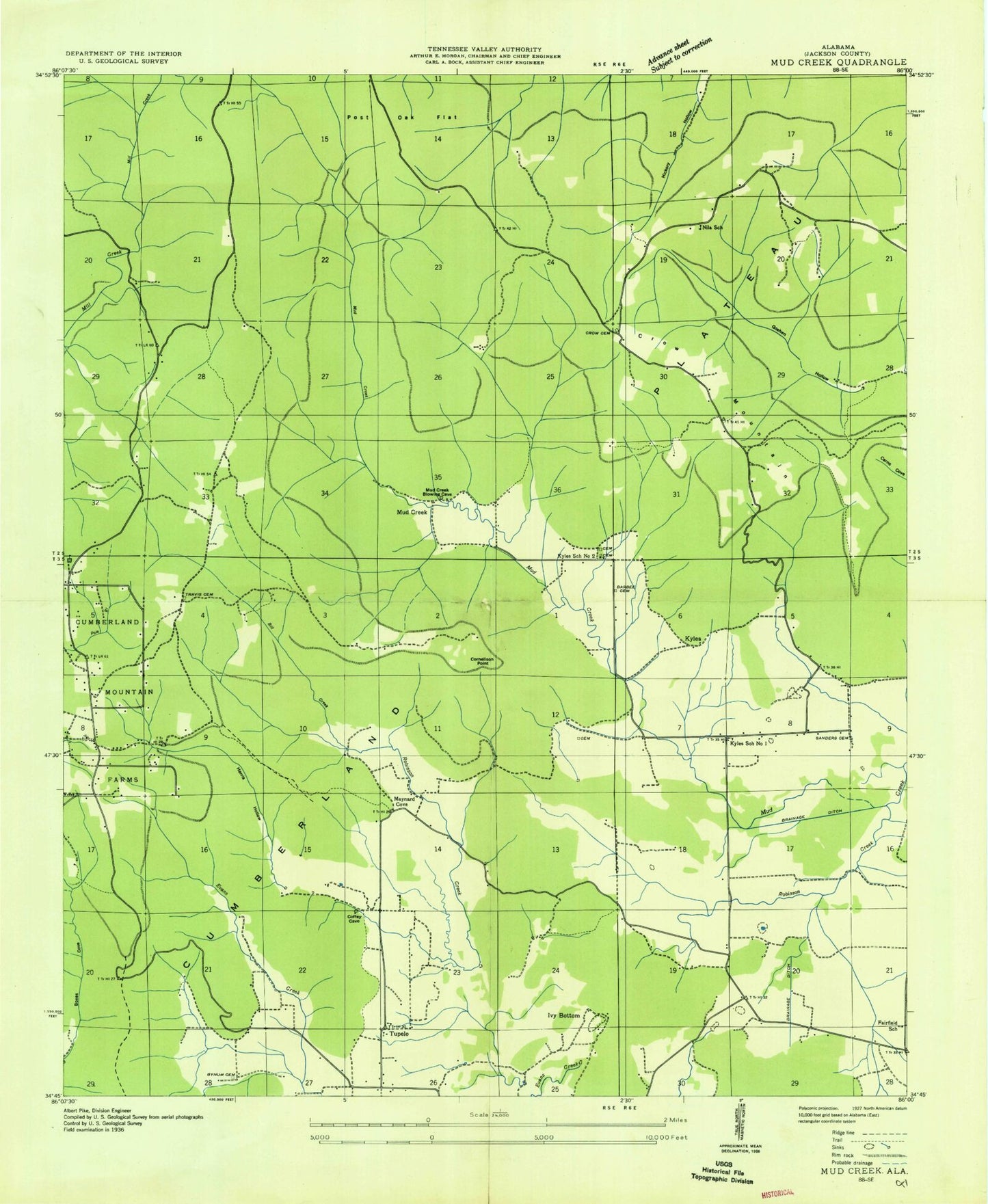 Classic USGS Mud Creek Alabama 7.5'x7.5' Topo Map Image