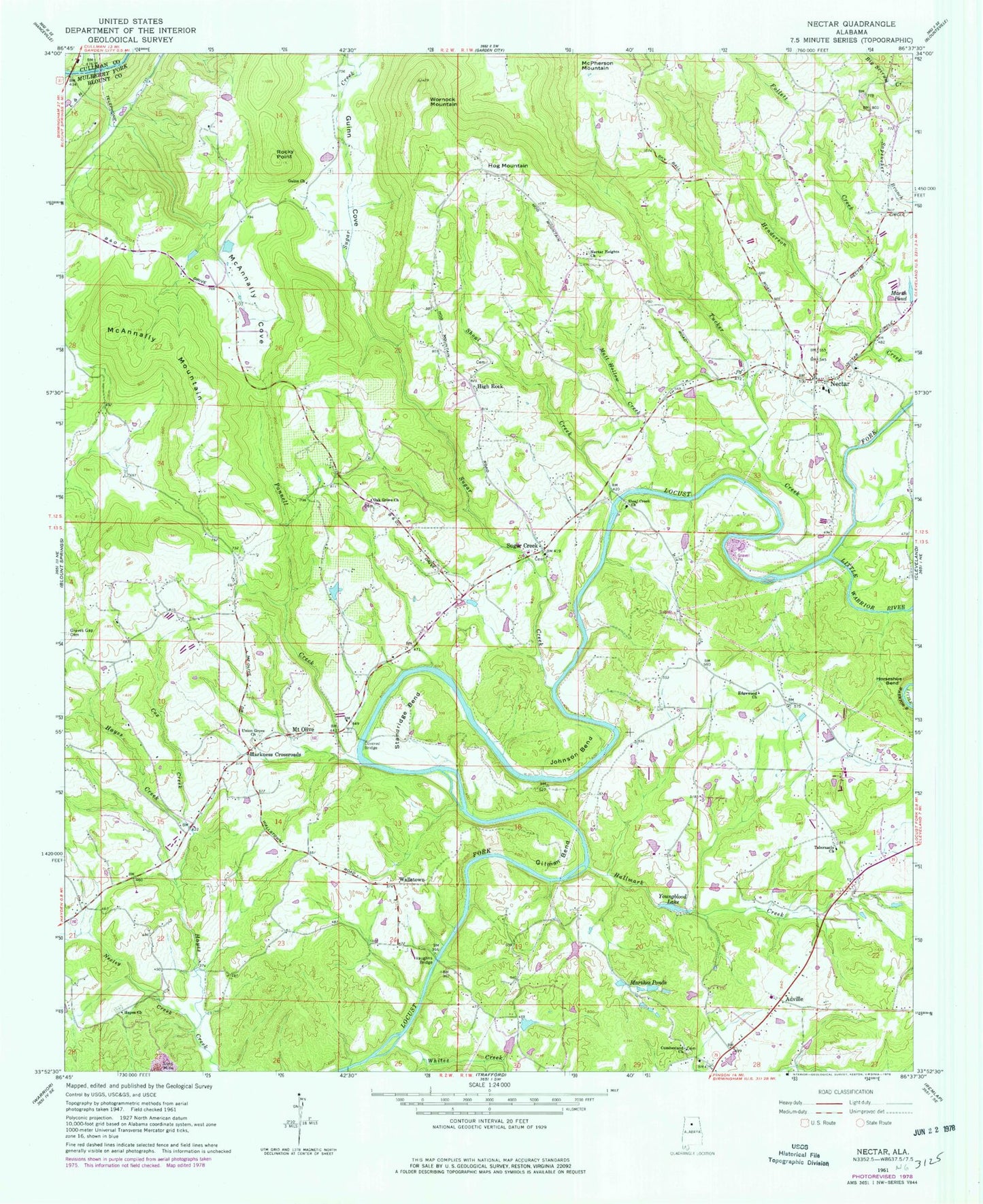 Classic USGS Nectar Alabama 7.5'x7.5' Topo Map Image