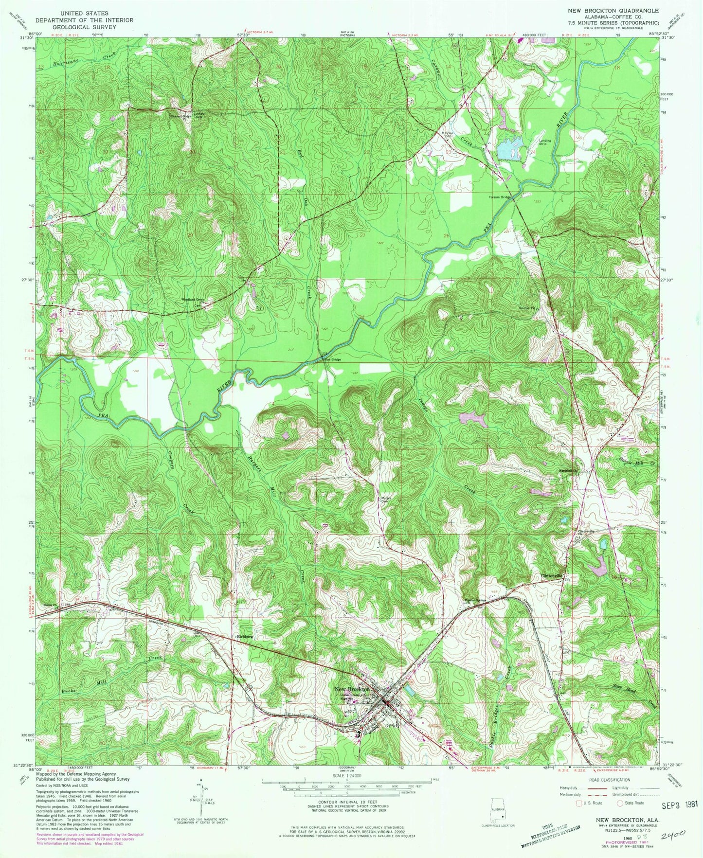 Classic USGS New Brockton Alabama 7.5'x7.5' Topo Map Image