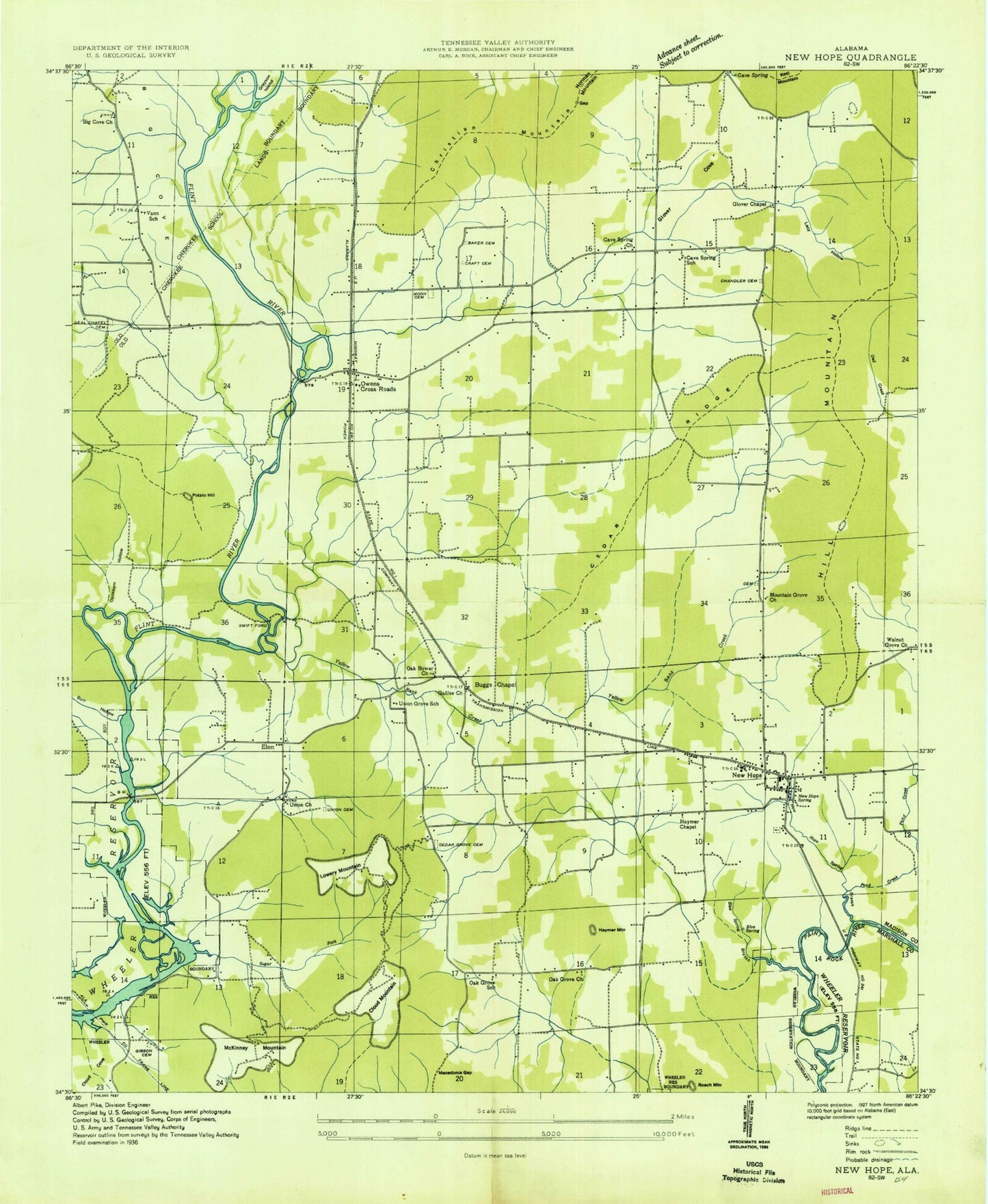 Classic USGS New Hope Alabama 7.5'x7.5' Topo Map Image