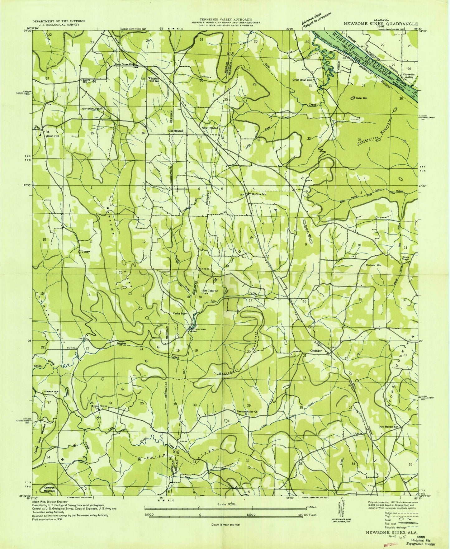 Classic USGS Newsome Sinks Alabama 7.5'x7.5' Topo Map Image