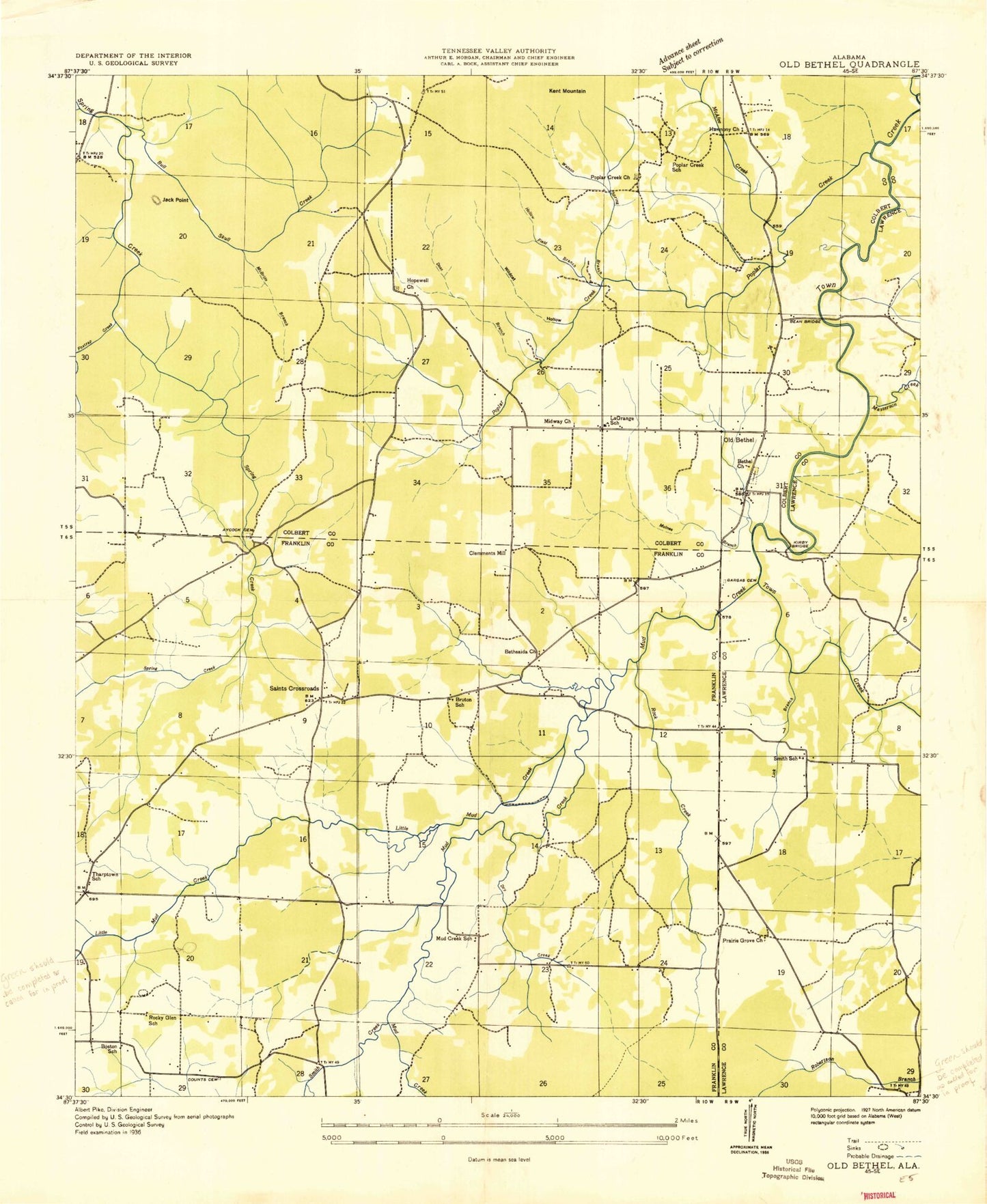 Classic USGS Old Bethel Alabama 7.5'x7.5' Topo Map Image