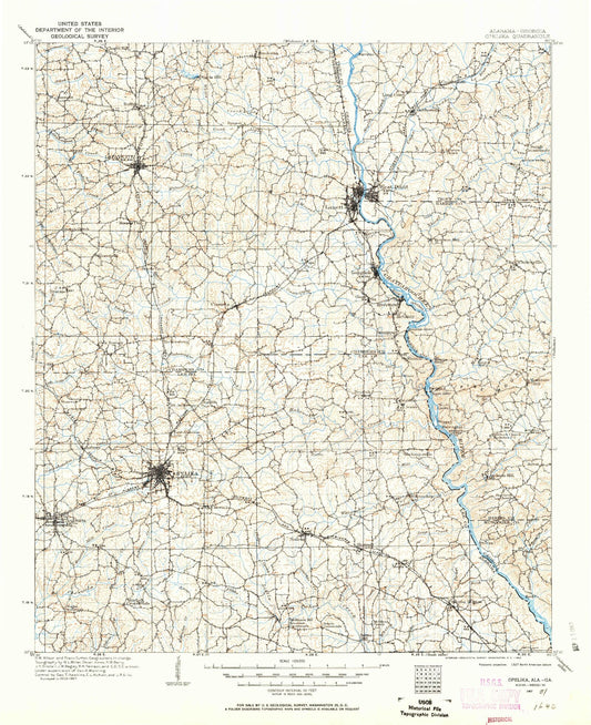 Historic 1907 Opelika Alabama 30'x30' Topo Map Image
