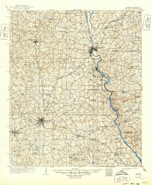 Historic 1909 Opelika Alabama 30'x30' Topo Map Image