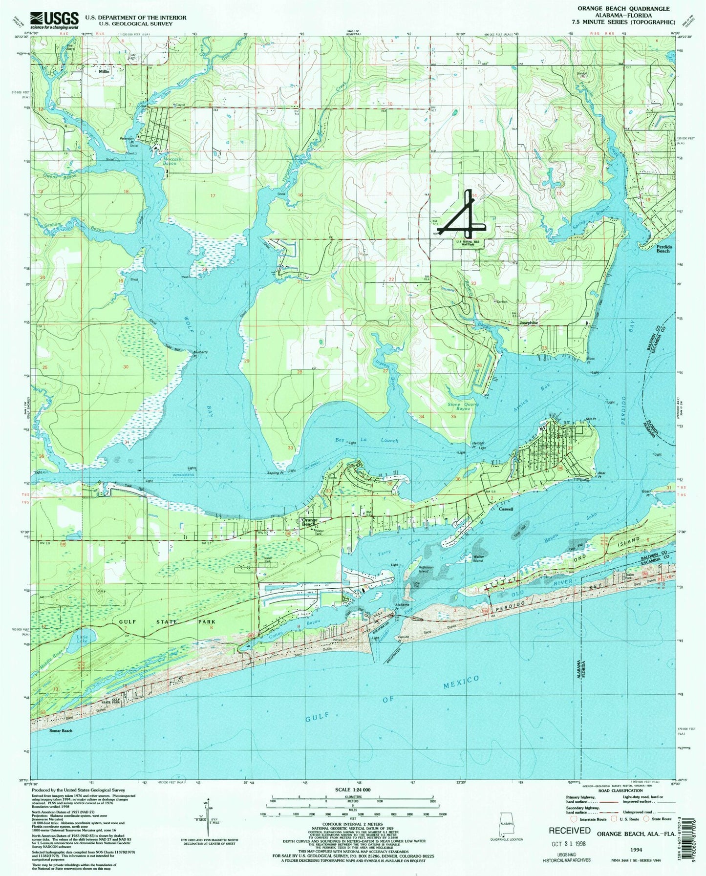 Classic USGS Orange Beach Alabama 7.5'x7.5' Topo Map Image