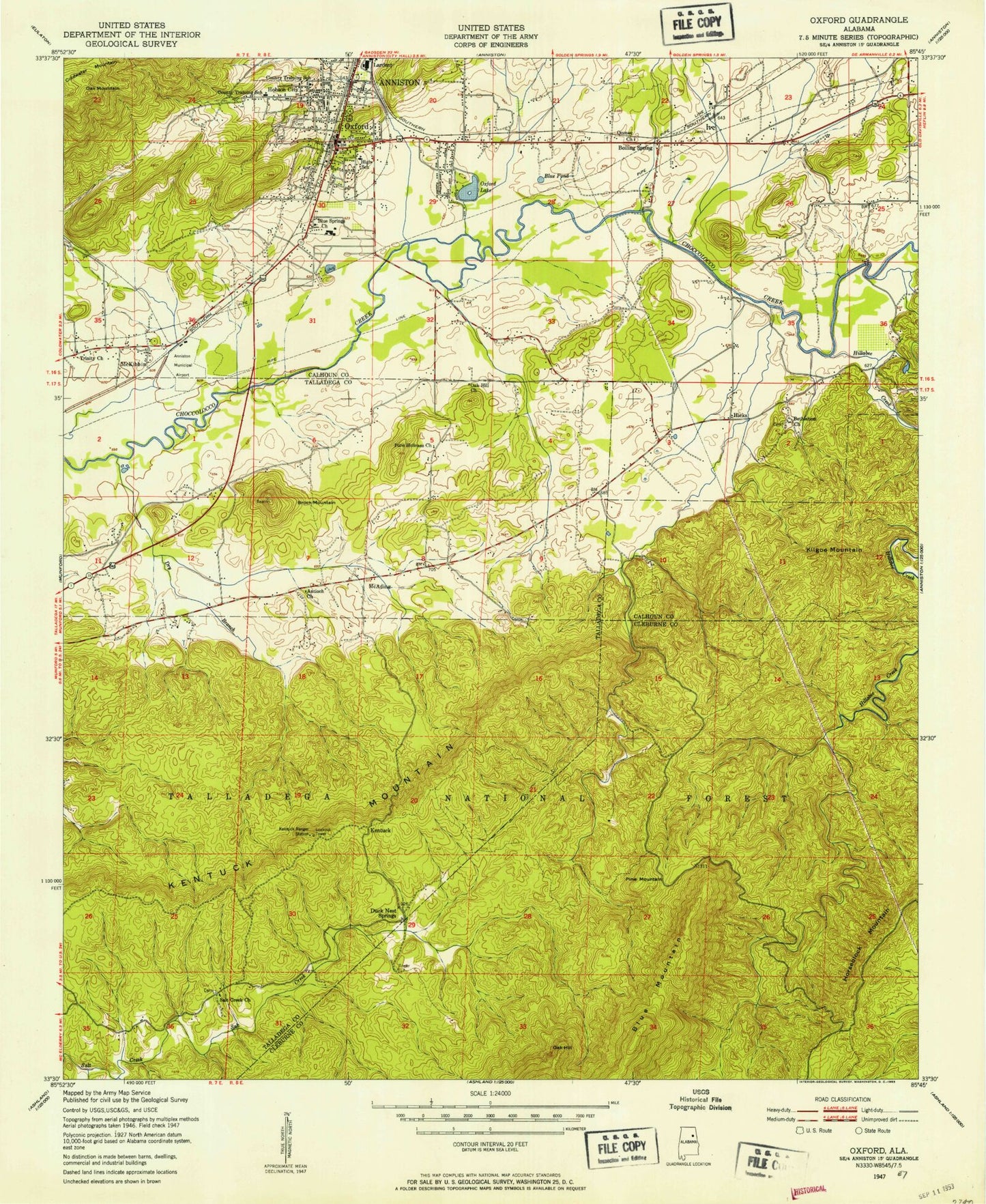 Classic USGS Oxford Alabama 7.5'x7.5' Topo Map Image