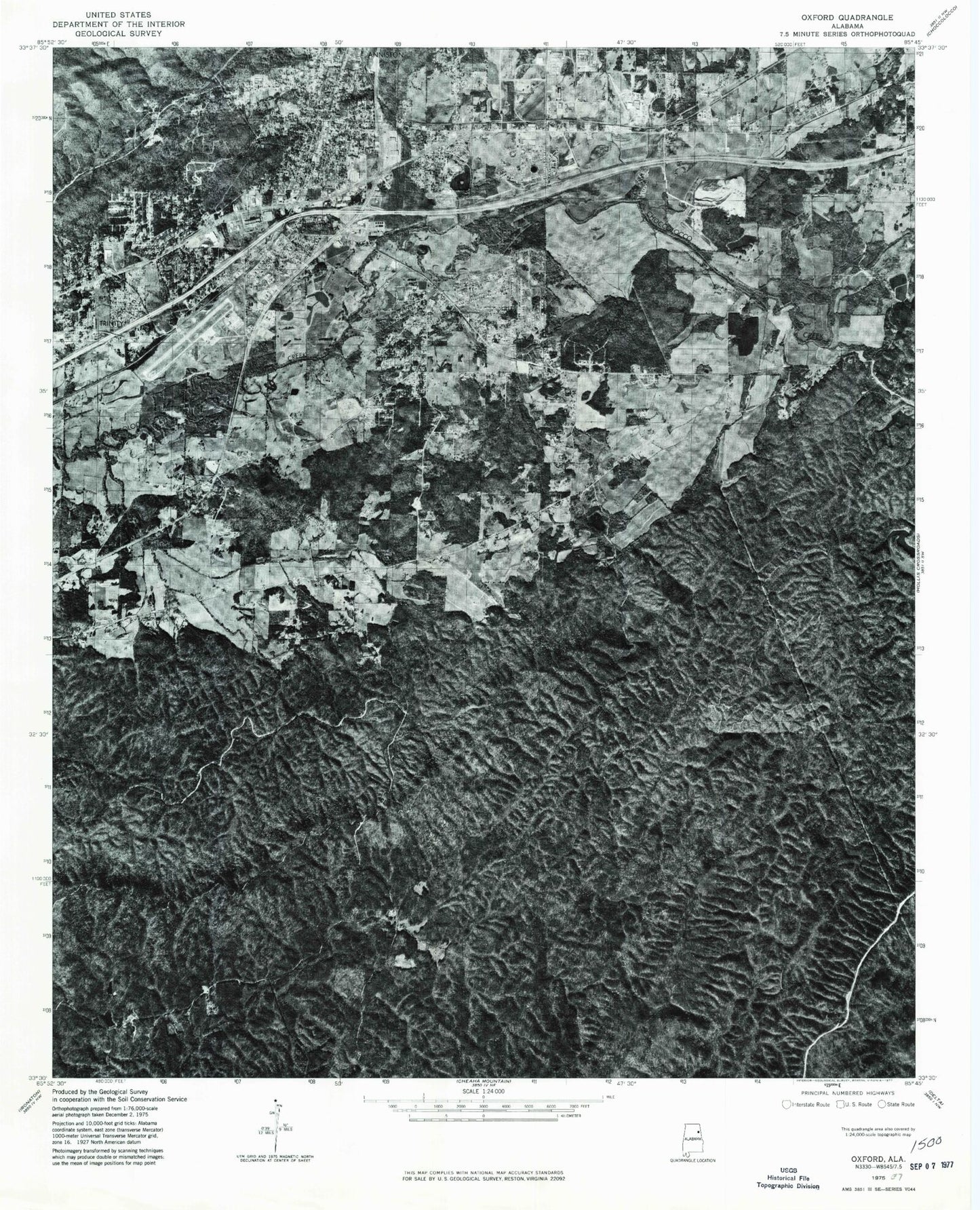 Classic USGS Oxford Alabama 7.5'x7.5' Topo Map Image