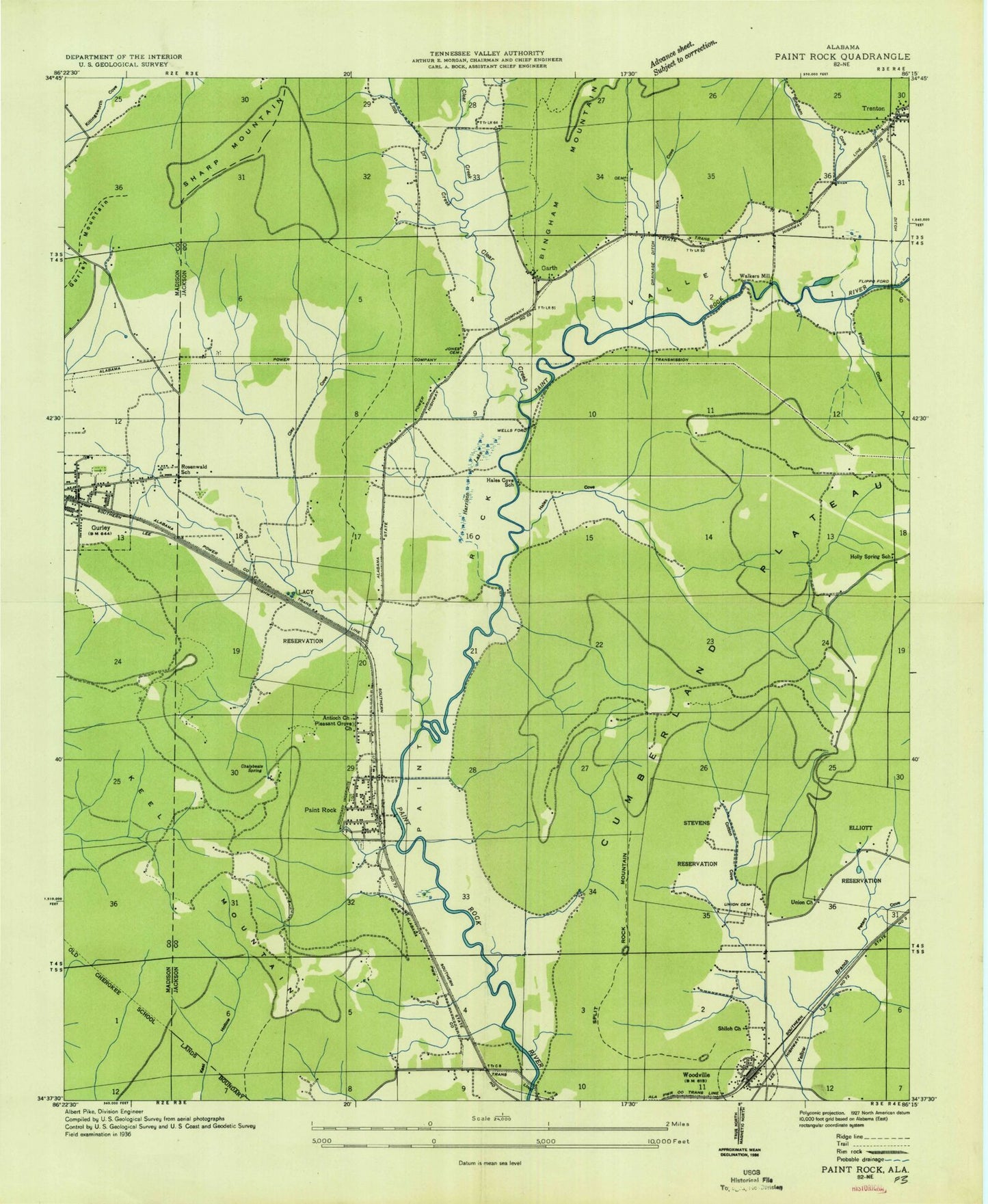 Classic USGS Paint Rock Alabama 7.5'x7.5' Topo Map Image