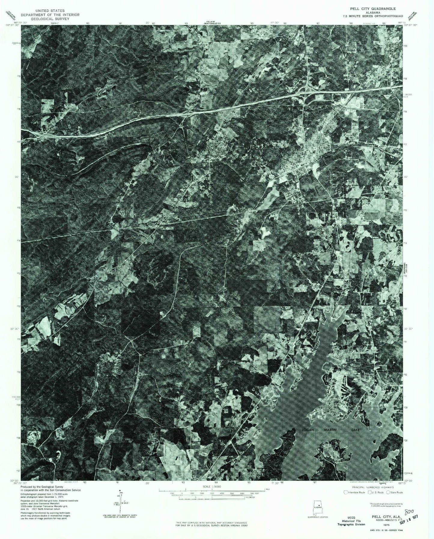Classic USGS Pell City Alabama 7.5'x7.5' Topo Map Image