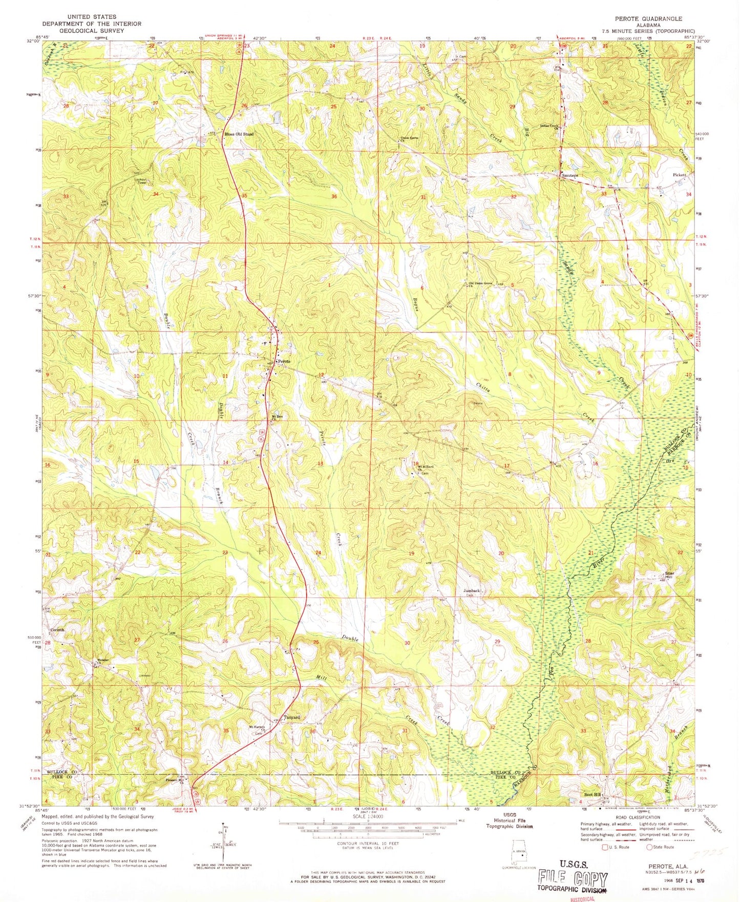 Classic USGS Perote Alabama 7.5'x7.5' Topo Map Image