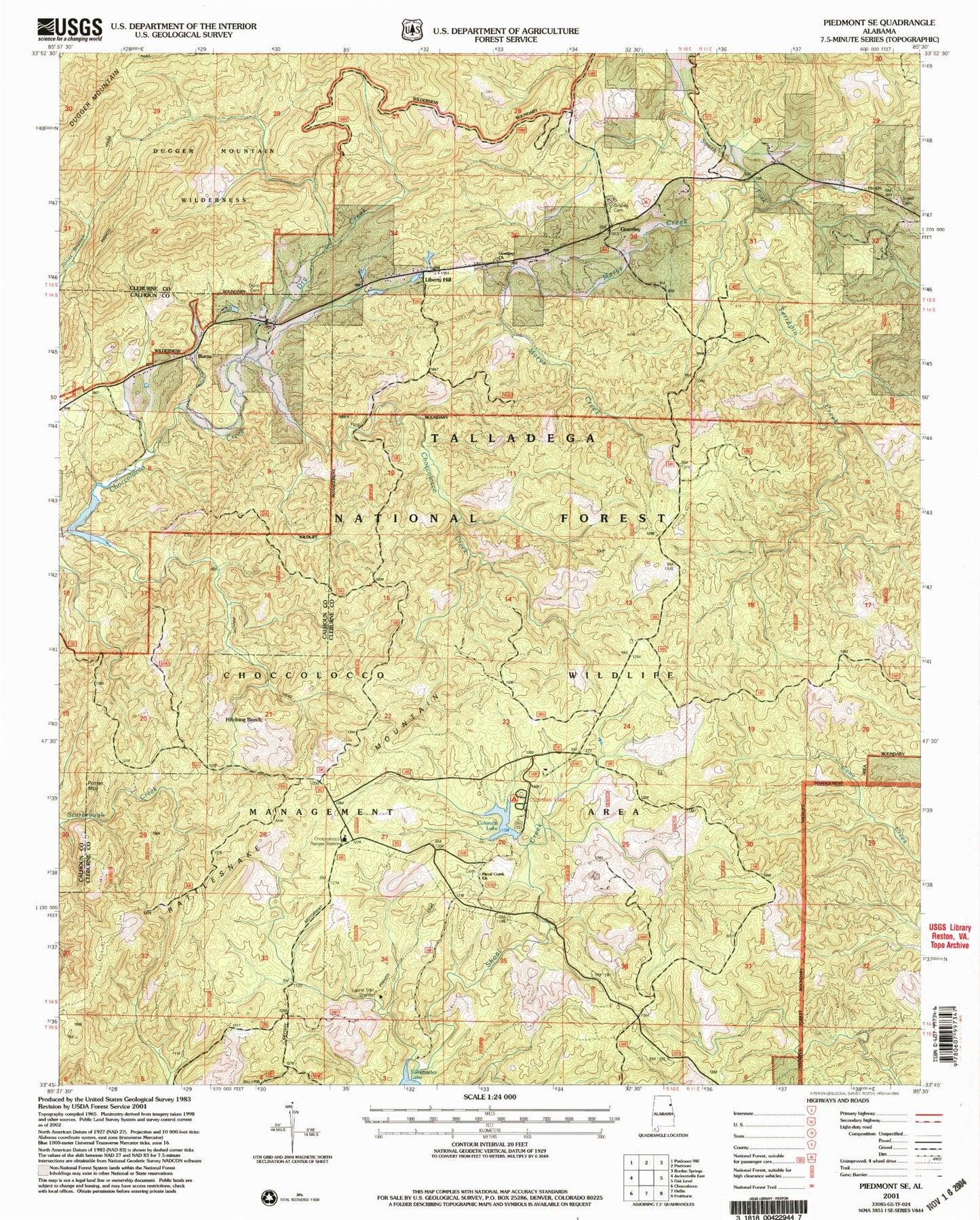 Classic USGS Piedmont SE Alabama 7.5'x7.5' Topo Map Image